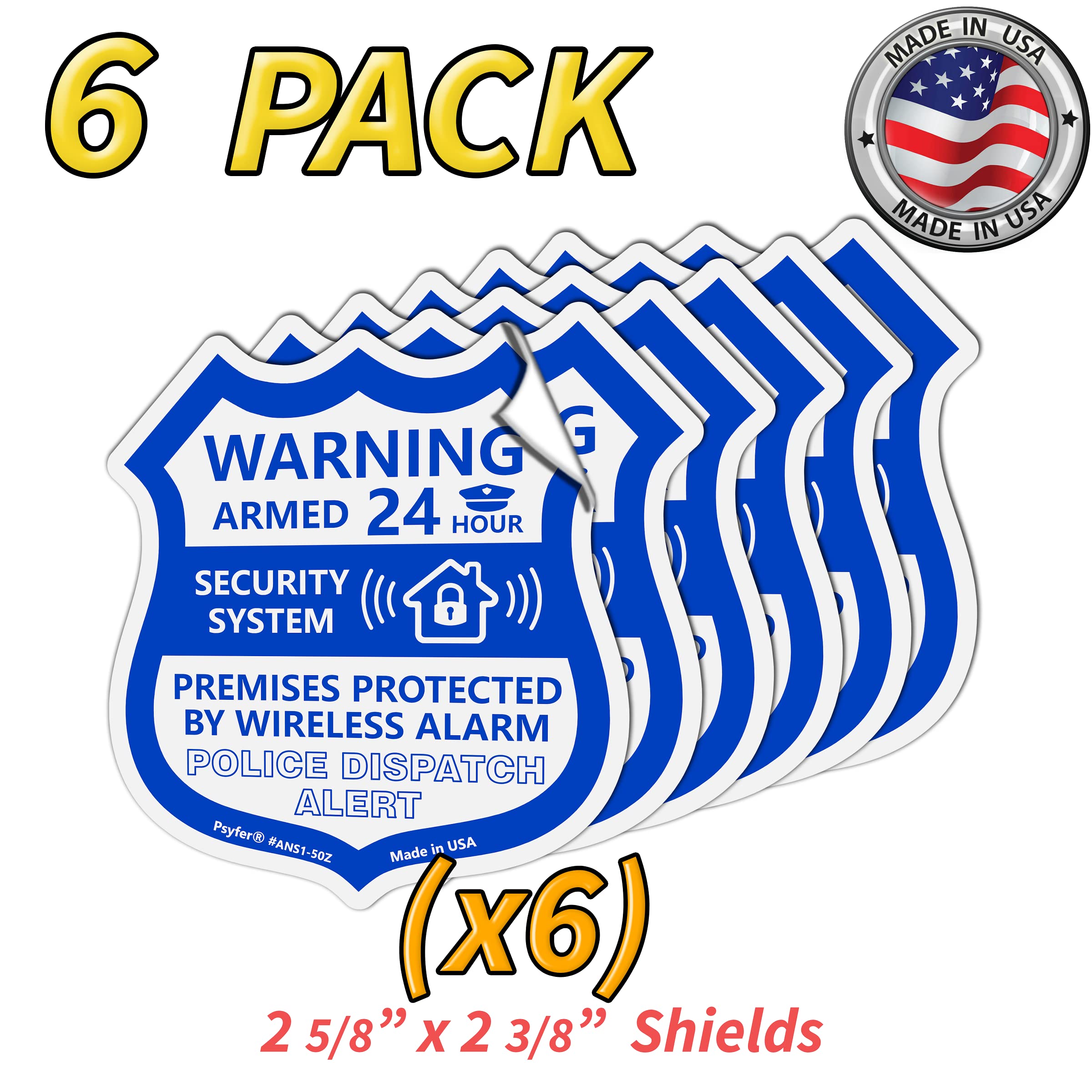 Psyfer (Fade-Free) 6 Pack - Small Alarm Security Outdoor Uv Window Stickers [Made In Usa]