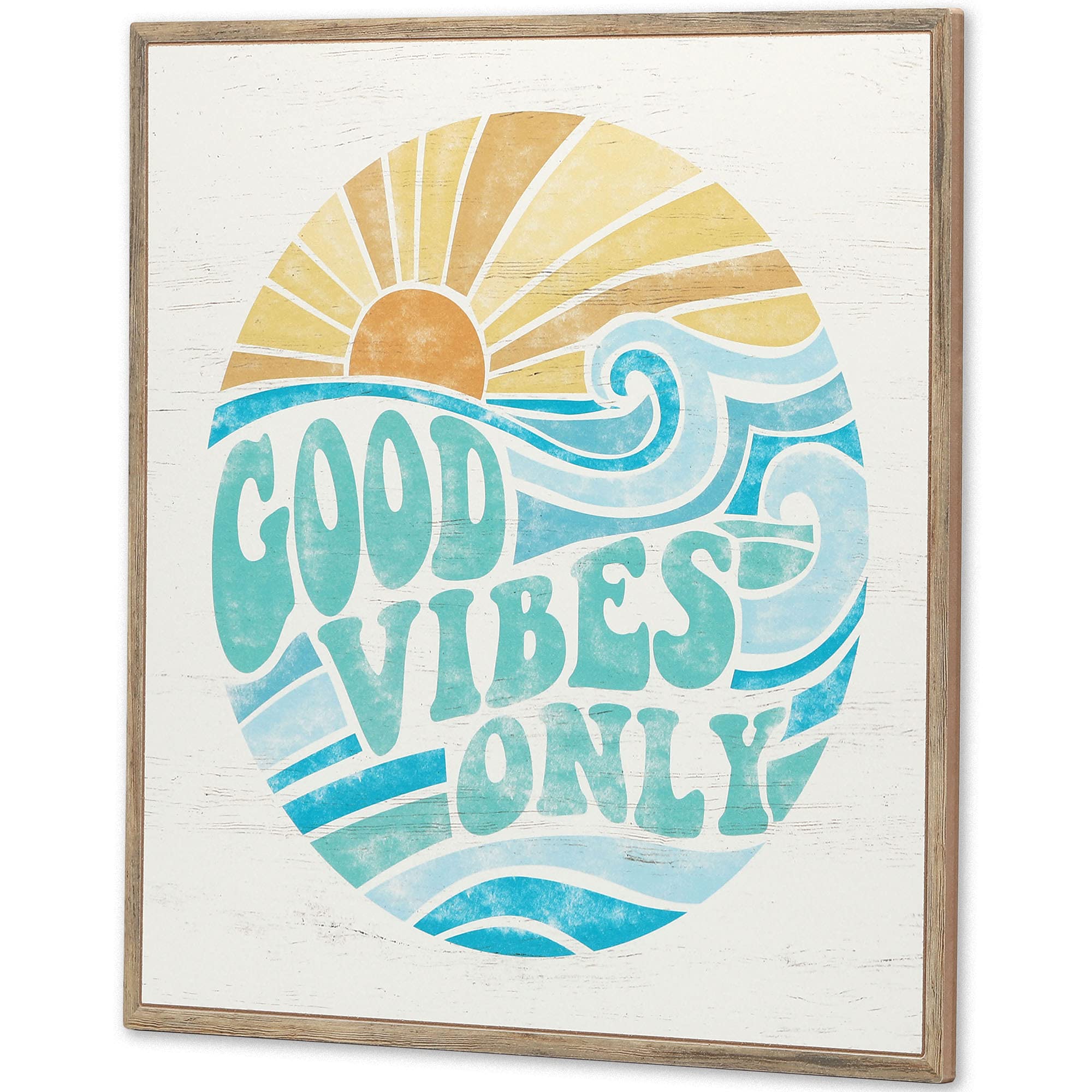 Open Road Brands Good Vibes Only Wall Art - Retro Beachy Wood Wall Decor For Living Room, Sunroom Or Bathroom