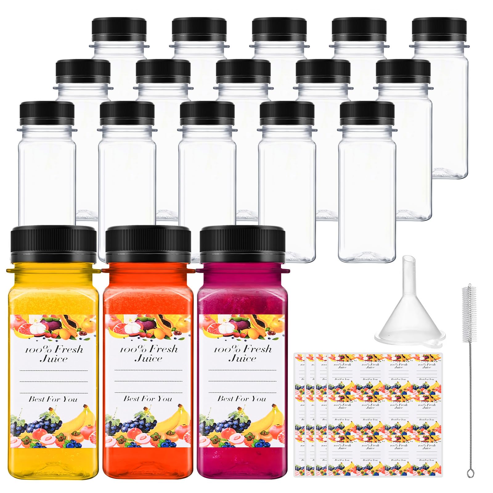 18Pcs 2Oz Bottles With Caps, Empty Juice Bottles For Juicing, Reusable Juice Containers With Labels, Small Clear Plastic Juice B