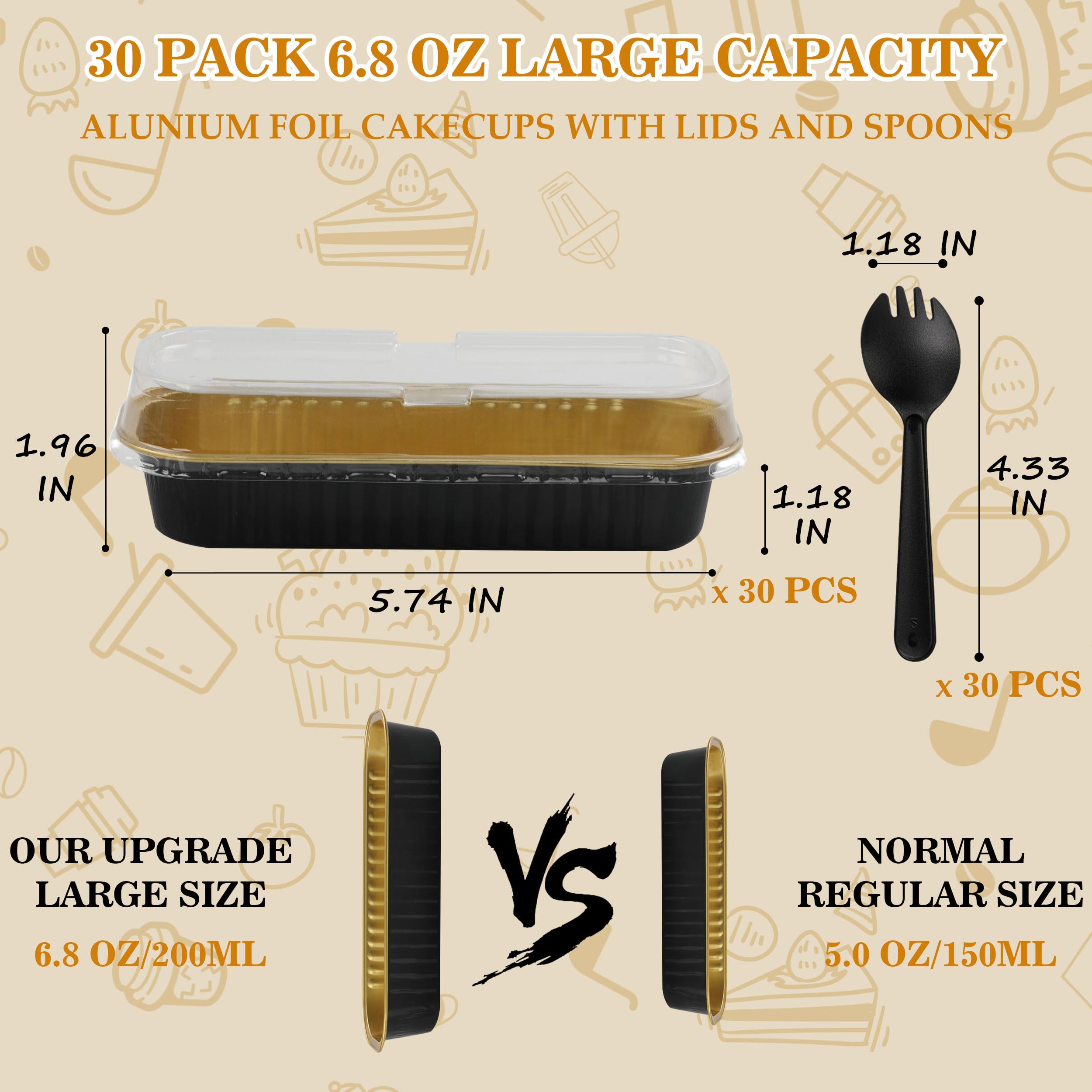 Bakingpak Loaf Mini Cake Pans With Lids, 30Pcs 6.8Oz 200Ml Disposable Mini Aluminum Pans With Lids Individual Cake Pans With Lid