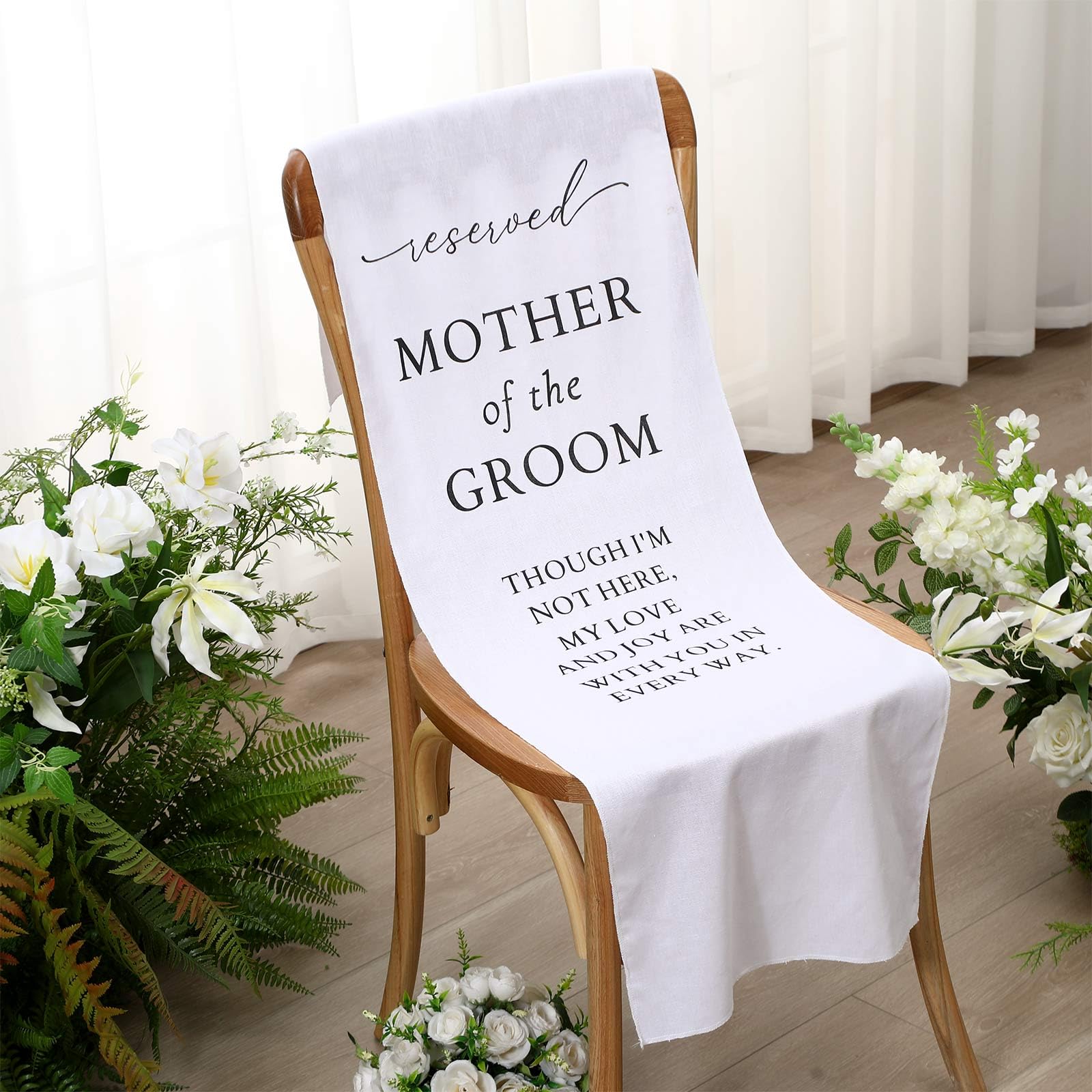 HunnmingRe Mother of the Groom Wedding Memorial Reserved Chair Sign Banner in Loving Memory of Parents Celebrating from Heaven W