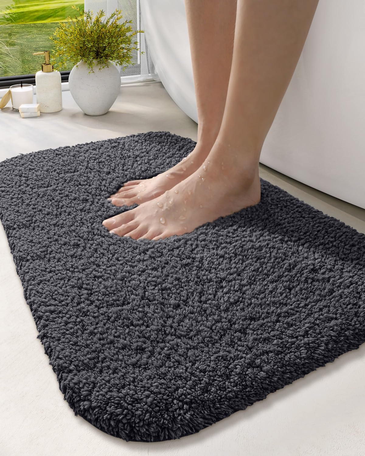 Dexi Bathroom Rug Mat, 36X24, Non Slip Washable Absorbent Microfiber Mats, Thick Soft Floor Shower Rugs For Bath Accessories Dec