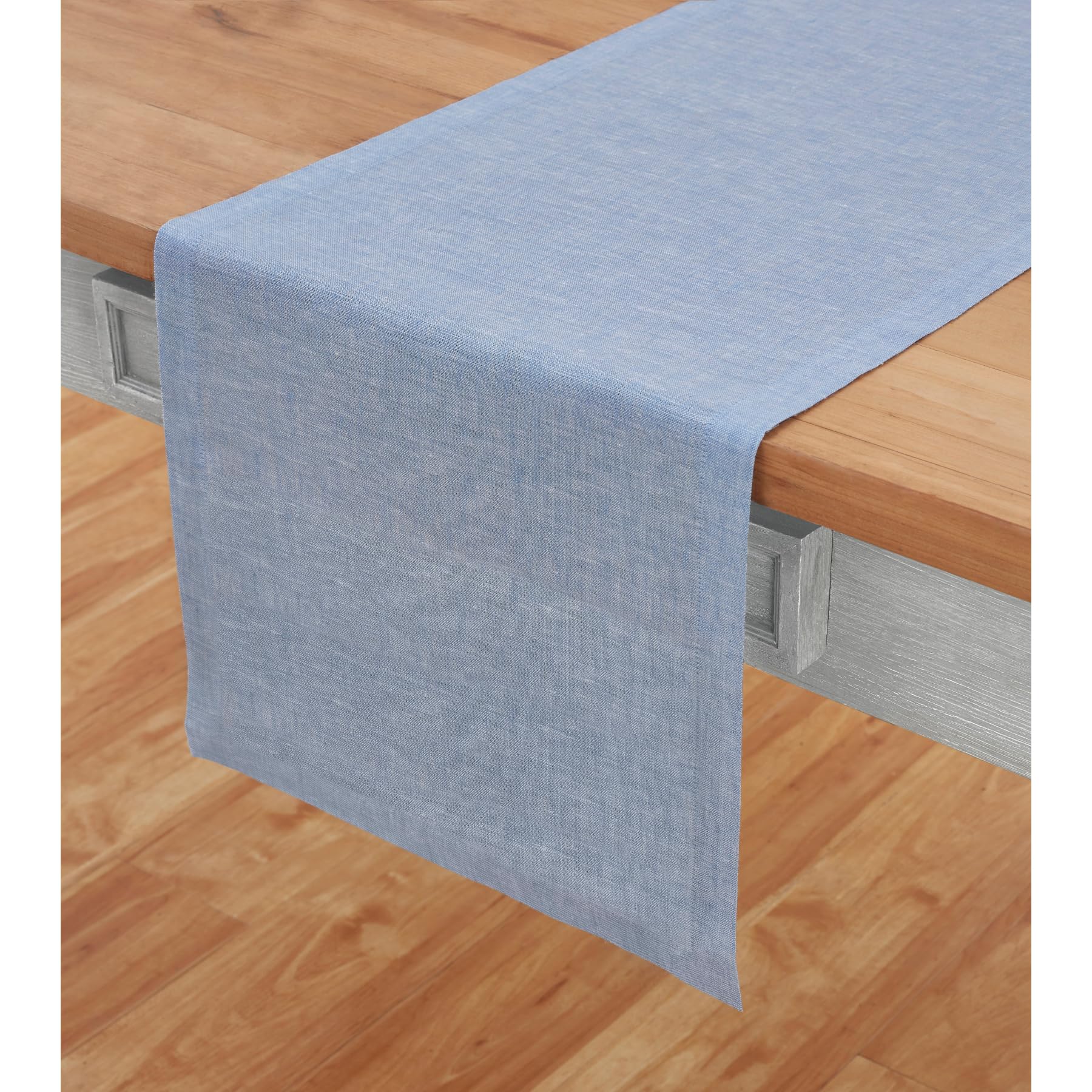 Solino Home Linen Table Runner 48 inch - 100% Pure Linen Chambray Blue Christmas Table Runner 14 x 48 Inch - Machine Washable Di