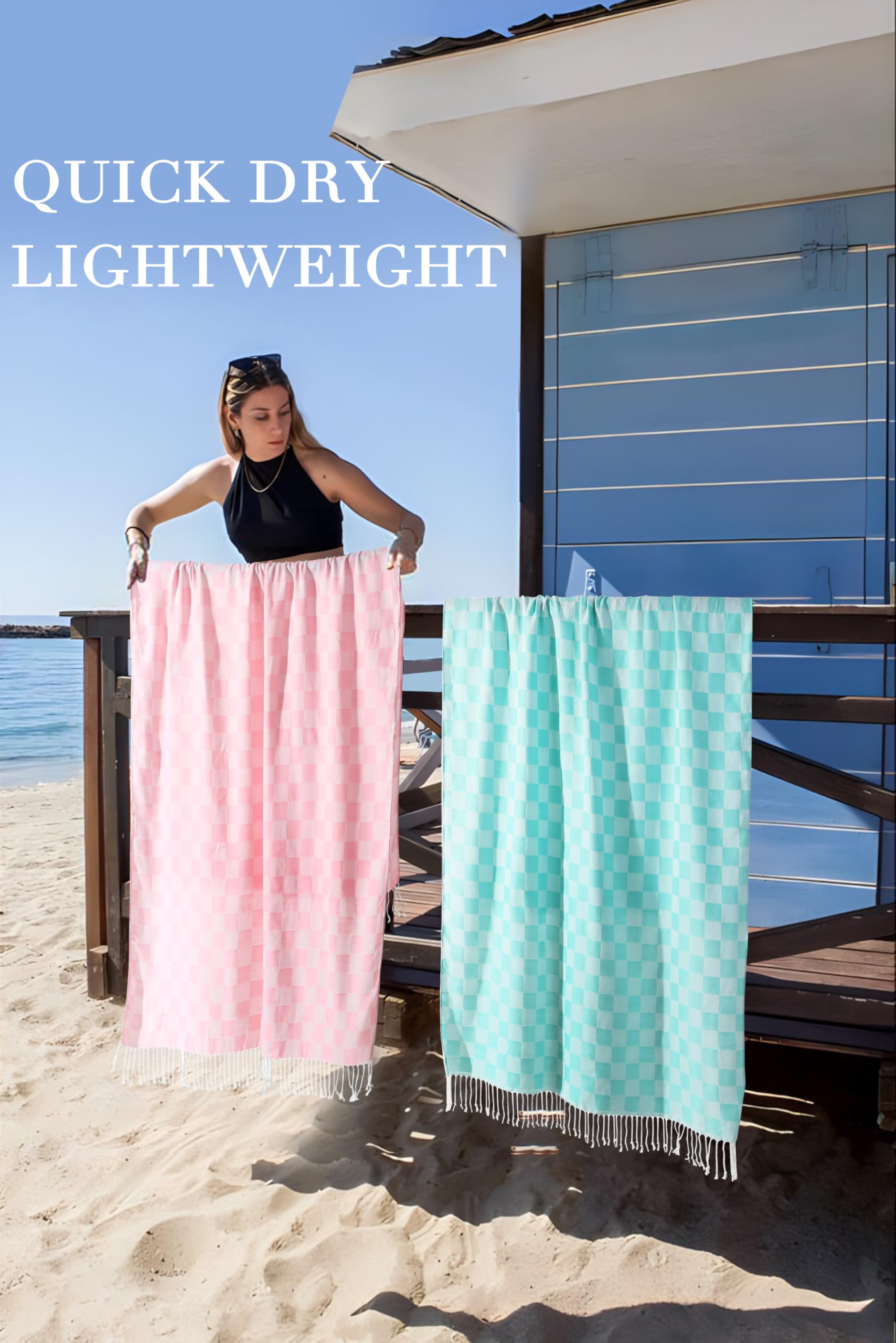 Checkered Plaid Turkish Beach Towel Beach Blanket Sand Free Quick Dry Oversized Thin Cloud Clearance Alaska Cruise Essential Sum