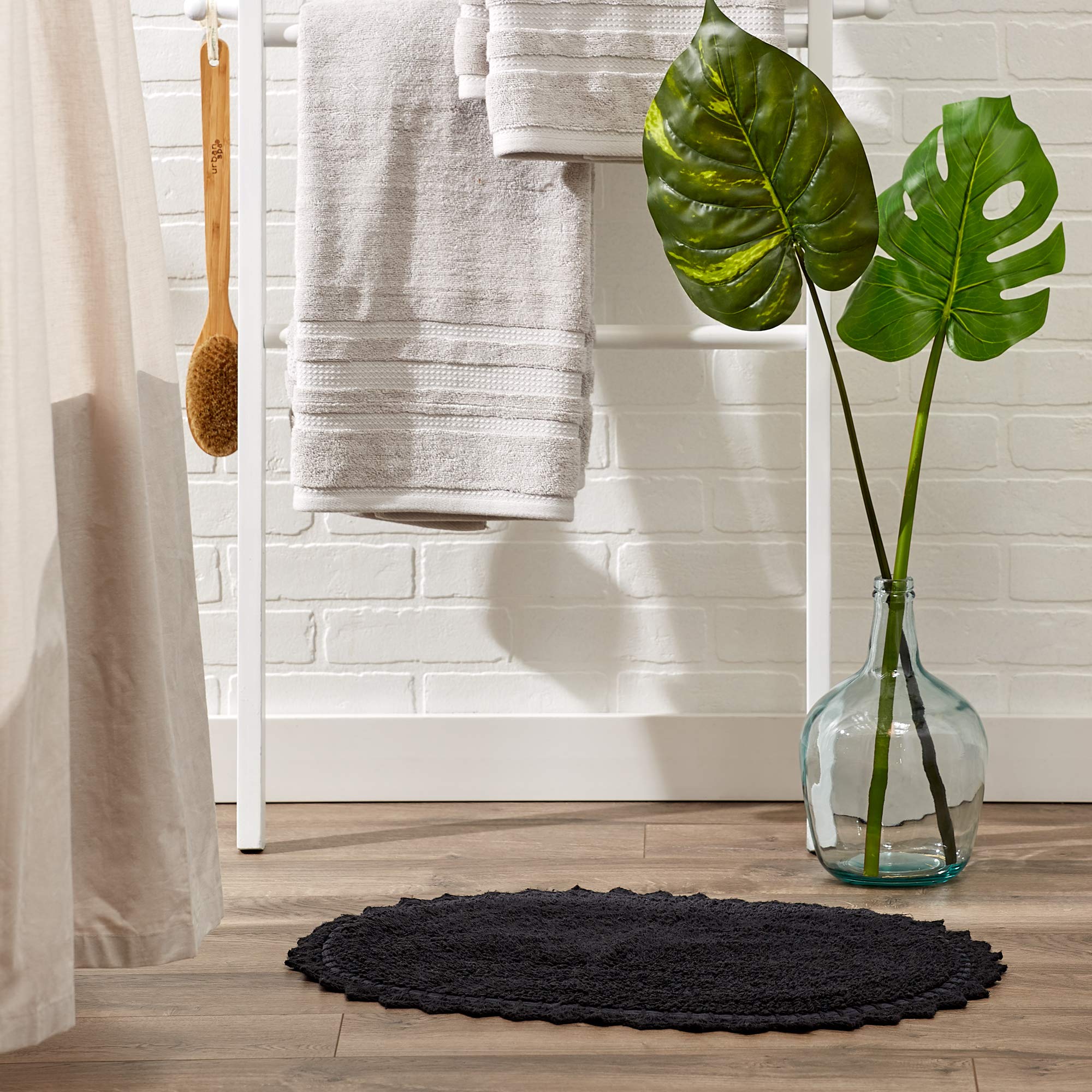 DII Crochet Collection Reversible Bath Mat  Small Oval  17x24  Black