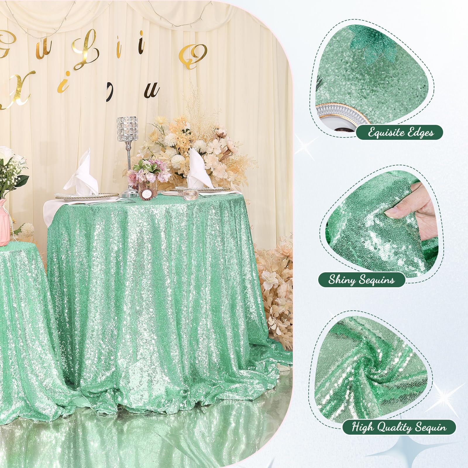 Partydelight Sequin Tablecloth, Rectangular, 50''X80'', Mint Green