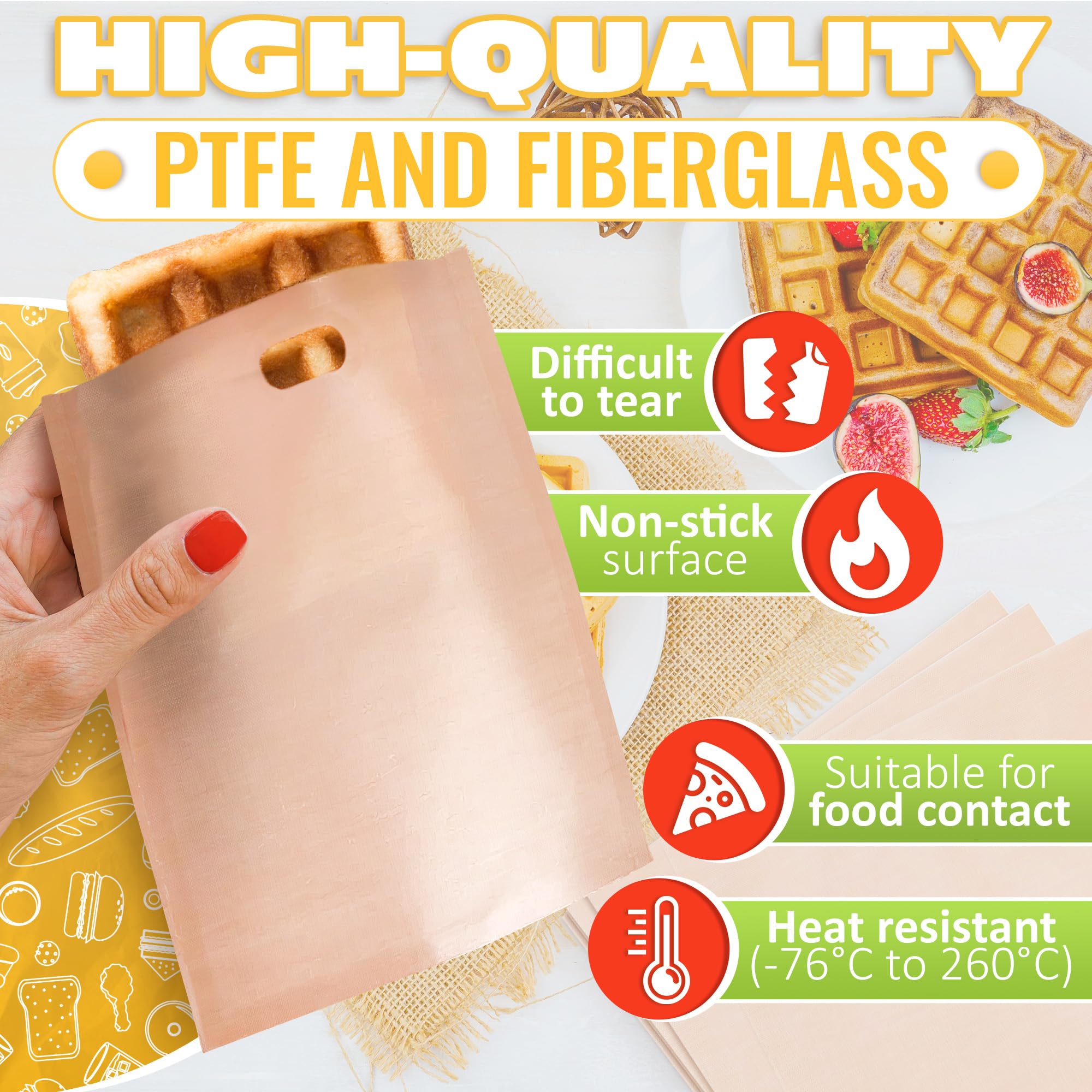 12Pcs Non Stick Reusable Toaster Bags - Toaster Sandwich Bags Grilled Cheese Toaster Bags Reusable Bags For Food - Fiberglass He