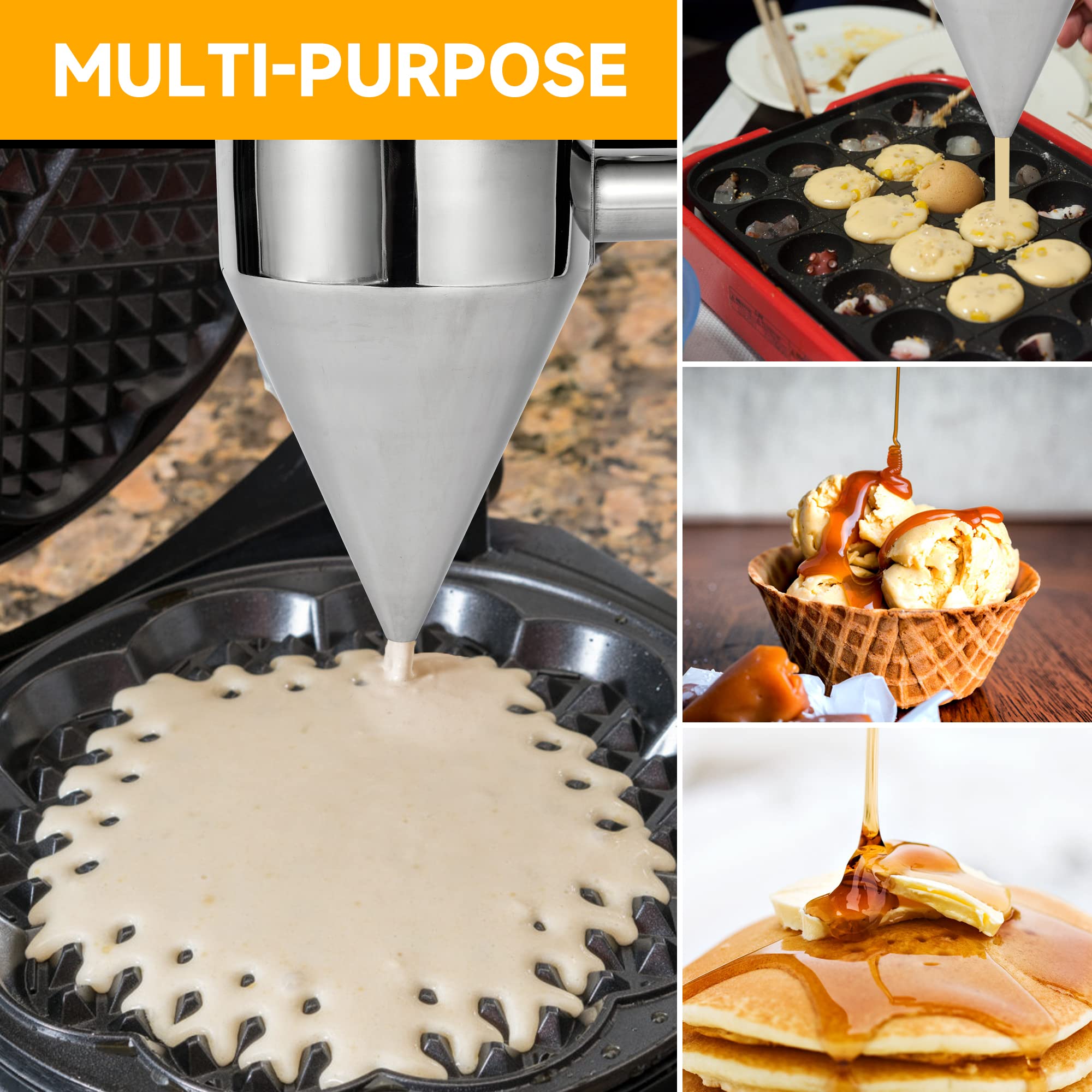 EgieMr Stainless Steel Pancake Batter Dispenser Funnels with Stand Great for Cupcakes  Takoyaki or Any Baked Goods