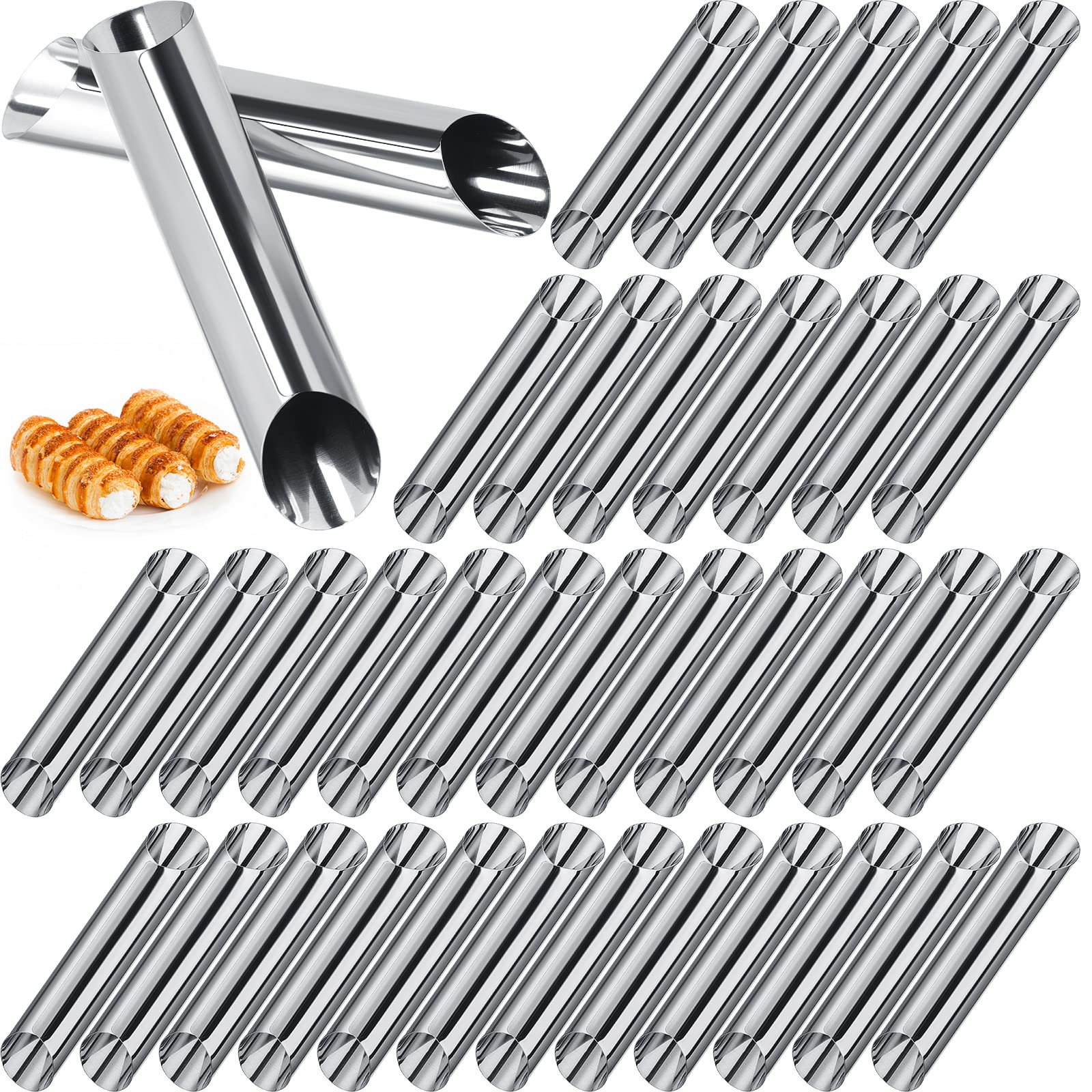 Yexiya 50 Pcs Cannoli Tubes Stainless Steel Cannoli Forms Cream Horn Molds Non Stick Danish Pastry Molds For Croissant Shell Cre