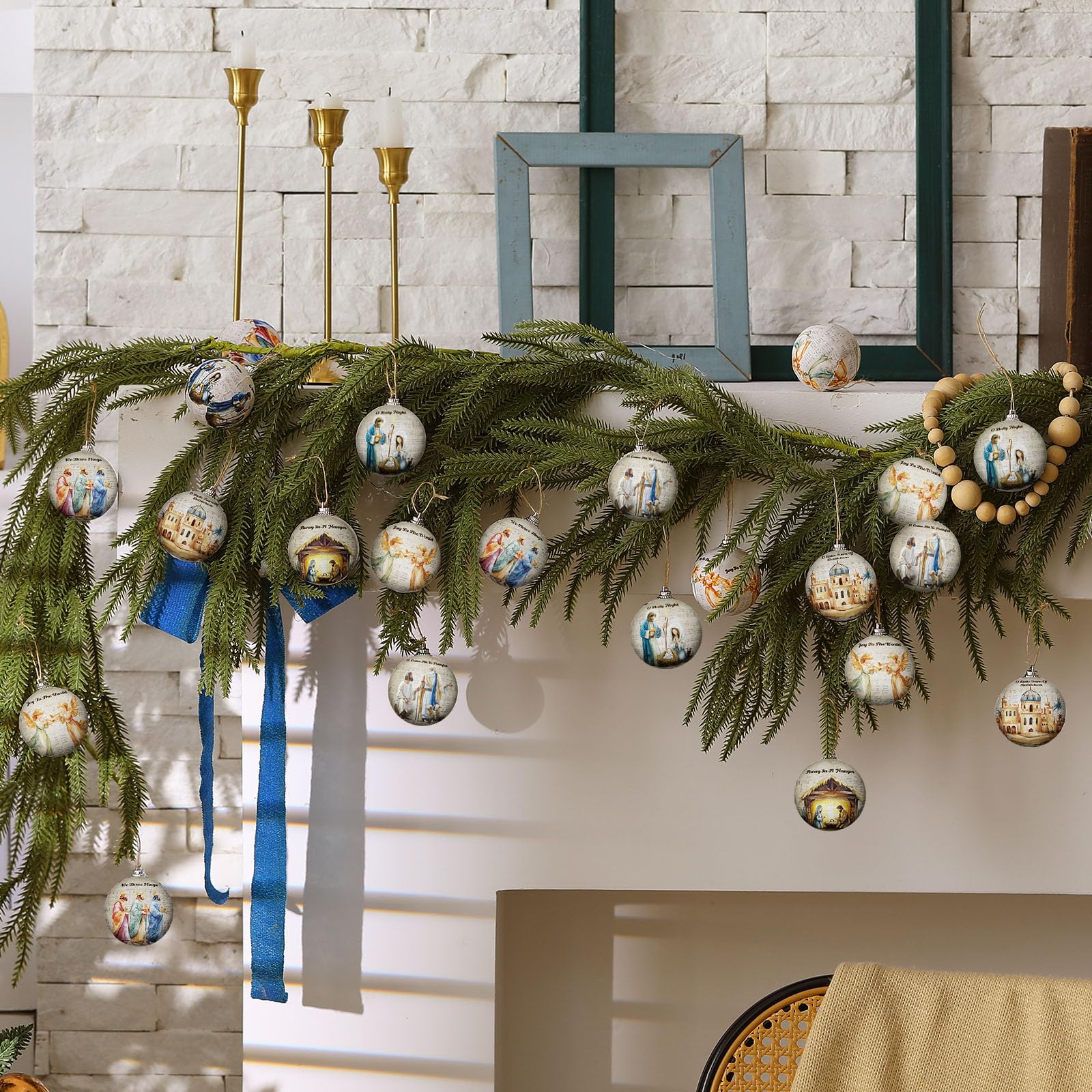 Outus 24 Pcs Nativity Scene Christmas Tree Ornaments Ball Christmas Jesus Decorations for Tree Vintage Christian Religious Hangi