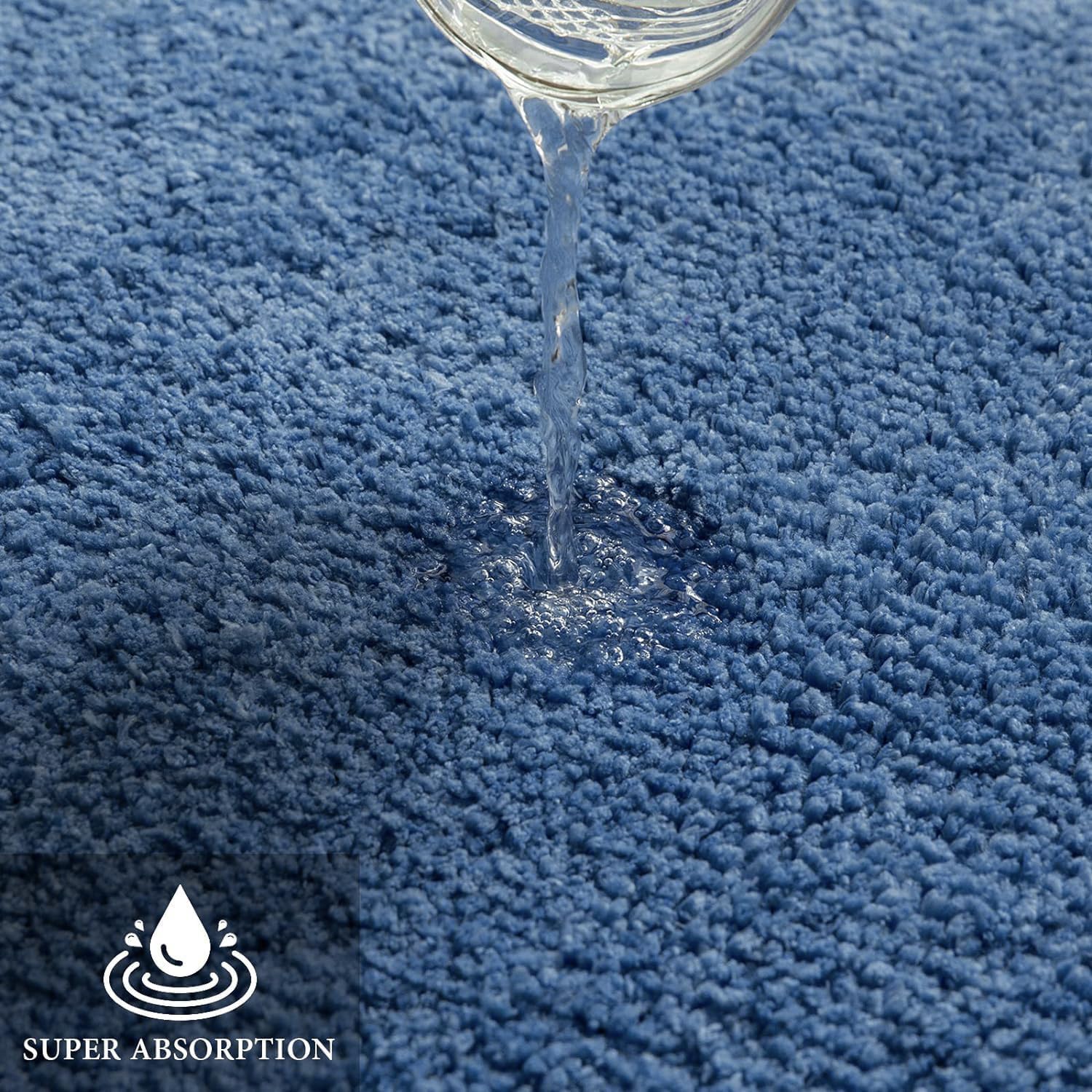 Miulee Blue Bathroom Rugs Set 2 Piece, Non Slip Bath Mat With Absorbent Microfiber, Ultra Soft Thick Rugs For Bathroom Floor Tub