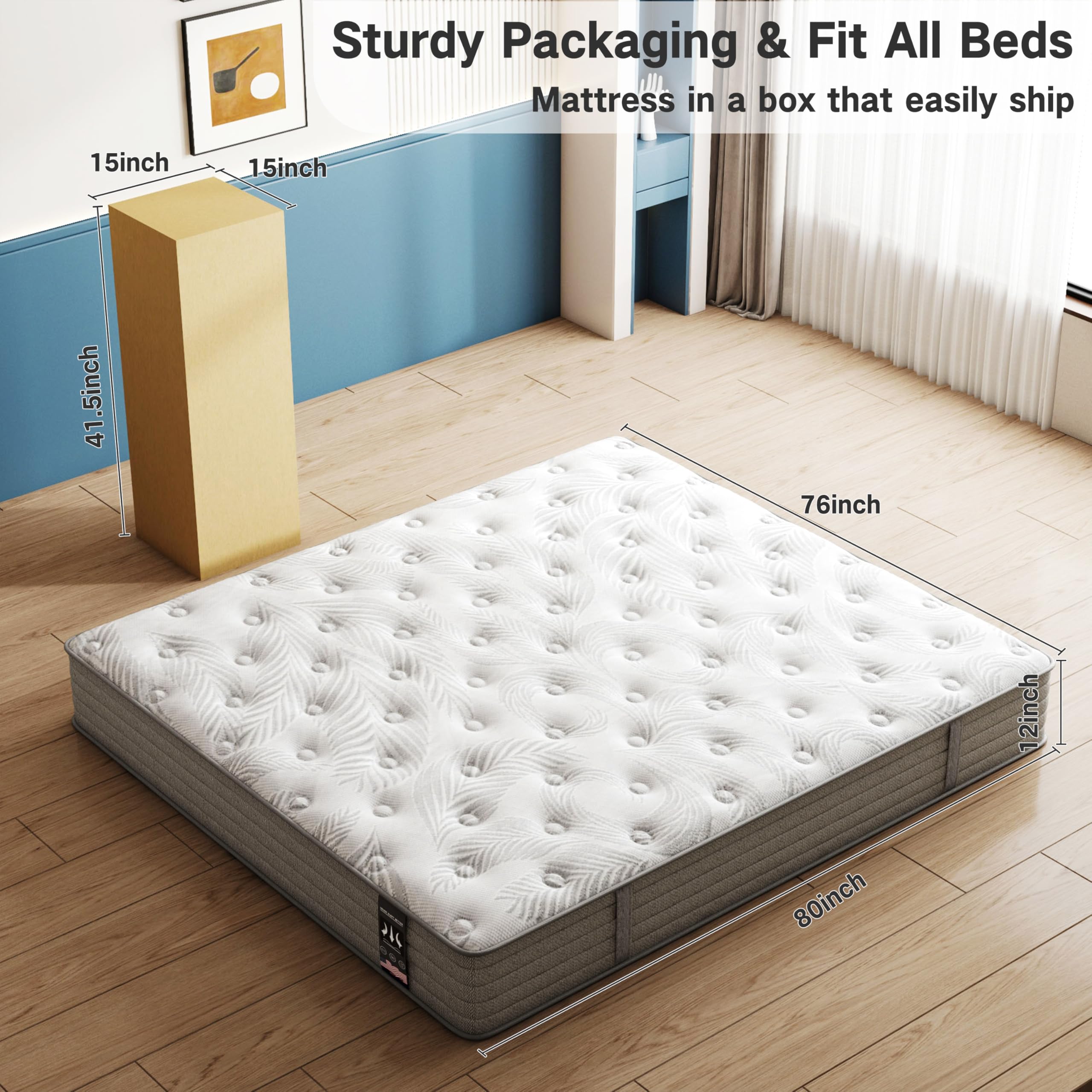 King Mattress 12 Inch, Gel Memory Foam Mattress, Hybrid Mattress In A Box With Pocket Spring, Soft & Comfortable Medium Firm Mat