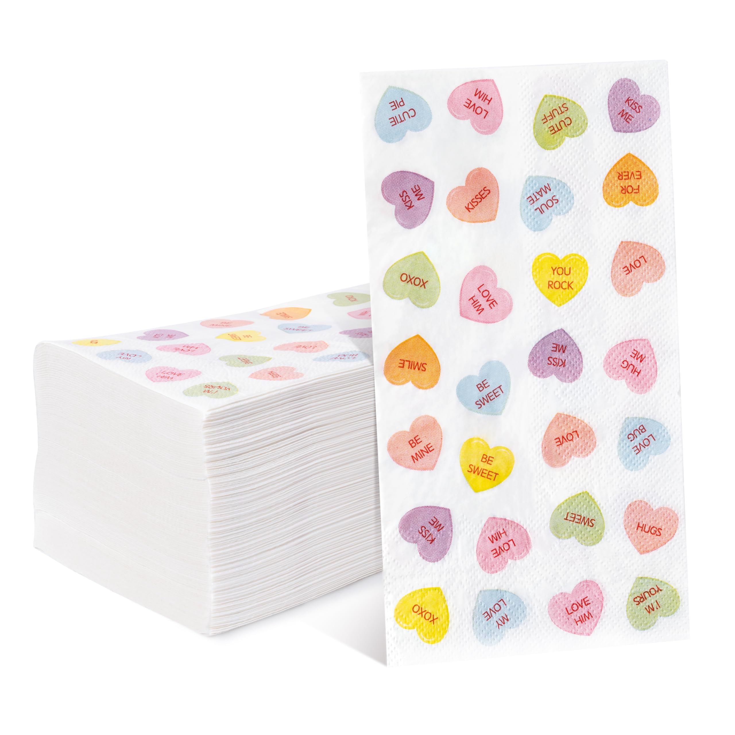 Grobro7 100 Pcs Valentine'S Day Conversation Heart Napkins Love Motto Disposable Guest Towels 3 Ply Bathroom Restaurant Paper Ha