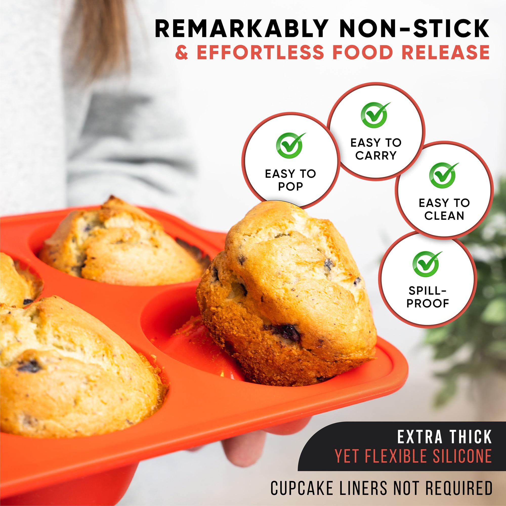 Bake Boss Jumbo Muffin Pan With Metal Reinforced Handles (Patented) - Extra Large Muffin Pan - Big Muffin Pan - Jumbo Muffin Pan