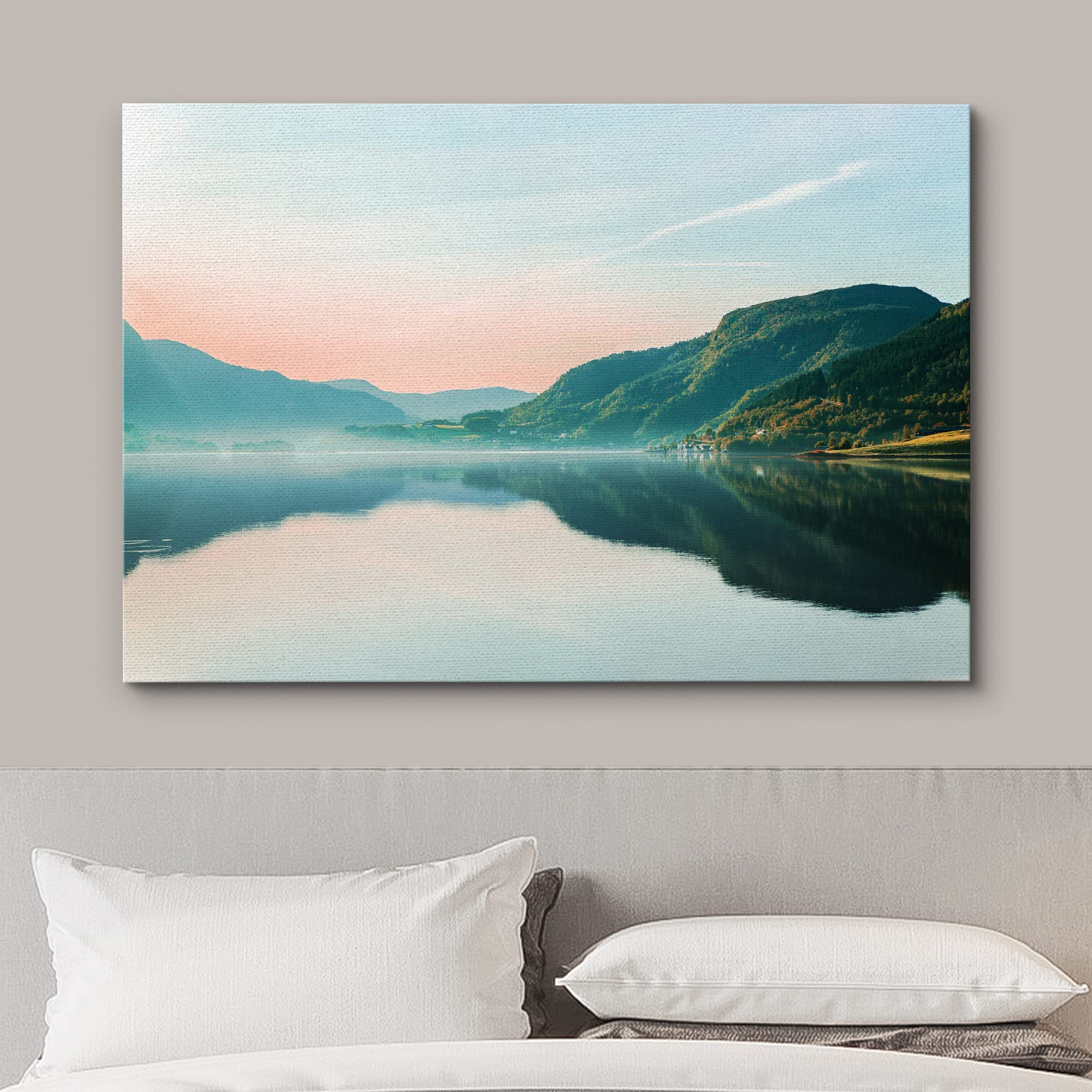 wall26 Canvas Print Wall Art Pastel Sunset Sky Mountain Valley Lake Nature Wilderness Photography Realism Earth Scenery Rustic Scenic Landscape Colorful for Living Room  Bedroom  Office - 16''x24''