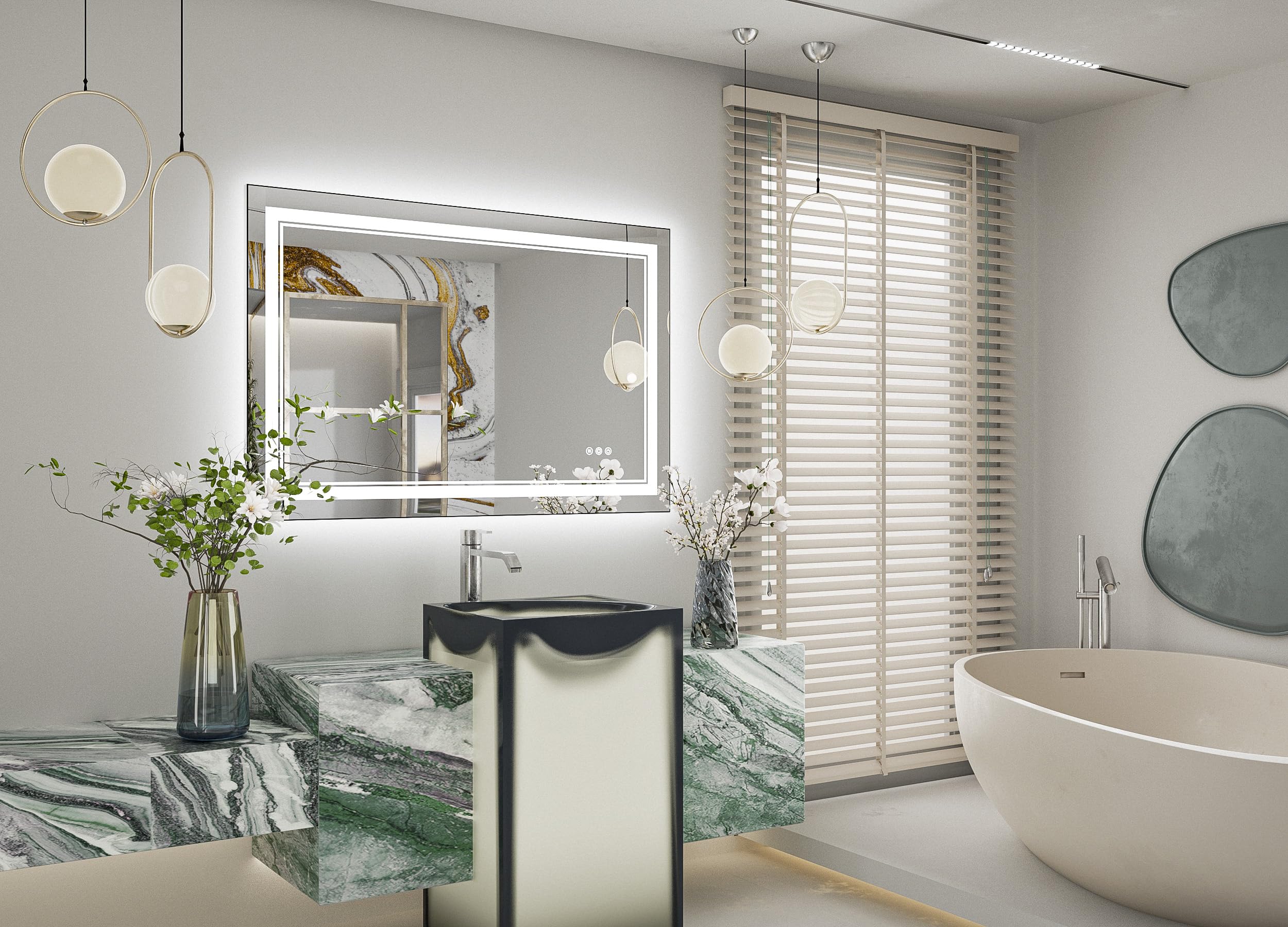 Tokeshimi Led Bathroom Mirror 40X24 Inch Frameless Frontlit And Backlit Lit Up Vanity Mirror For Wall, Anti-Fog, 3 Colors, Doubl
