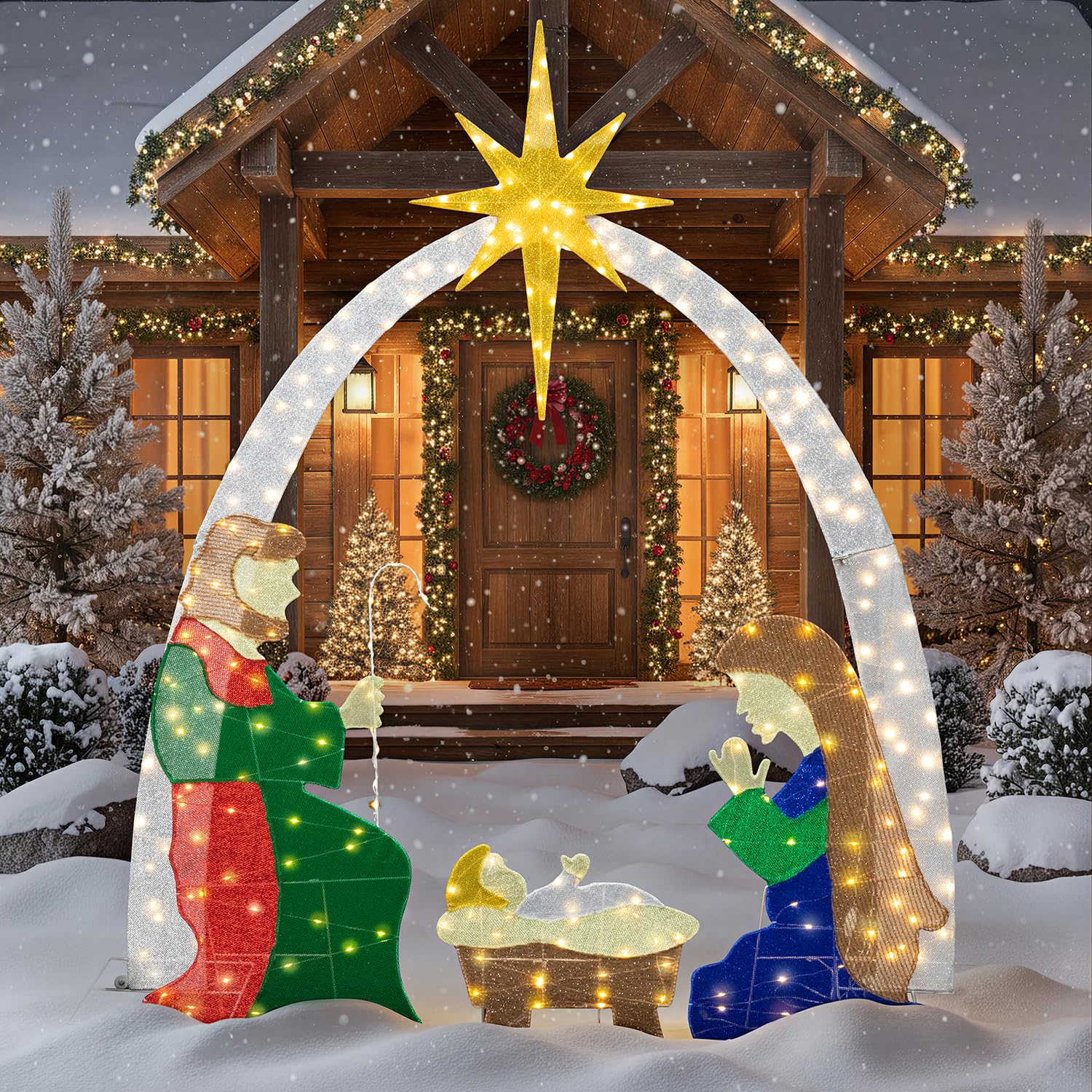Meilocar 6 FT Nativity Scene Outdoor Christmas Decoration Lighted up Christmas Holiday Display, Nativity Scene Set with LED Ligh