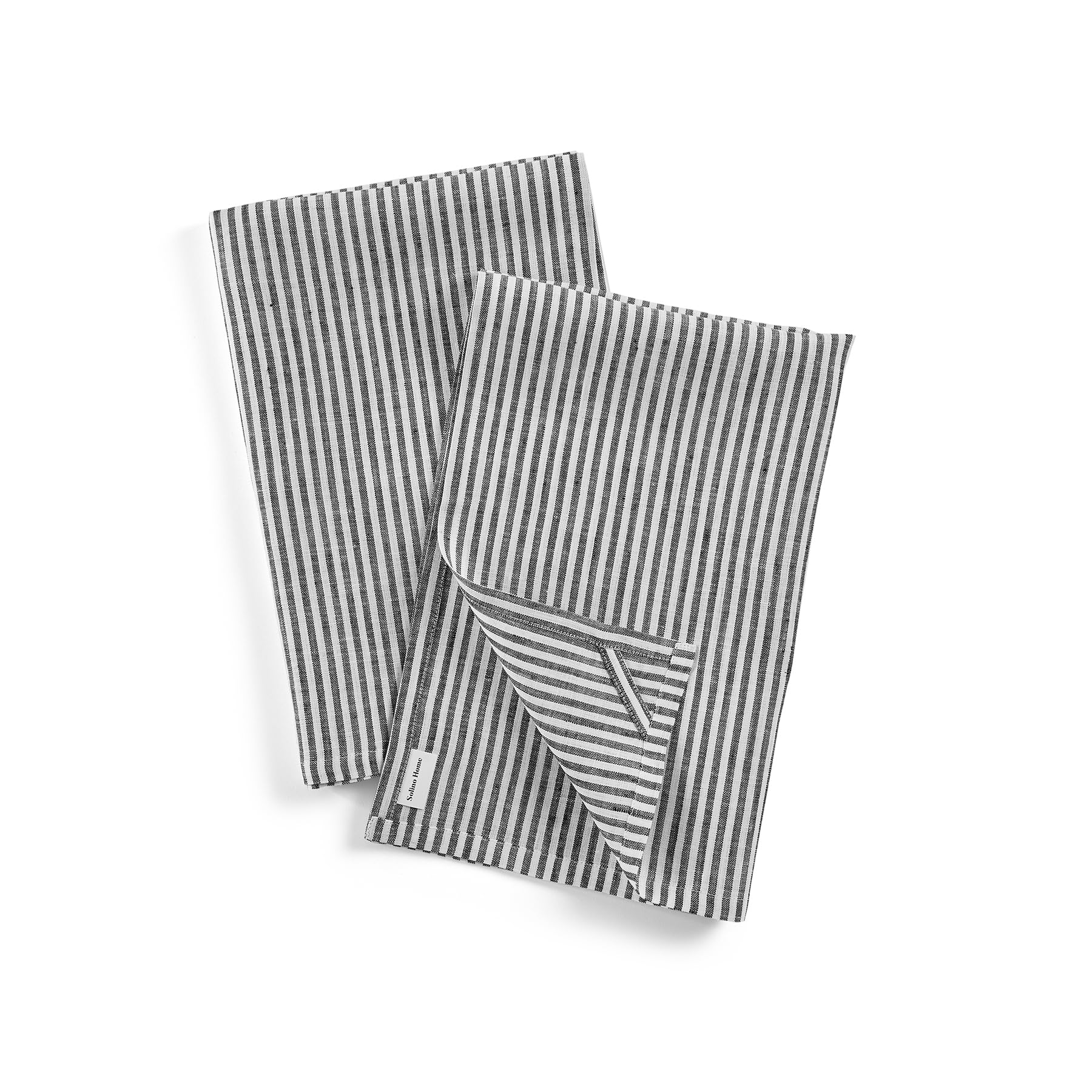 Solino Home Linen Kitchen Towels Set Of 2 - Black And White 17 X 26 Inch - 100% Pure Linen Narrow Stripe Kitchen/Tea Towels - Ma