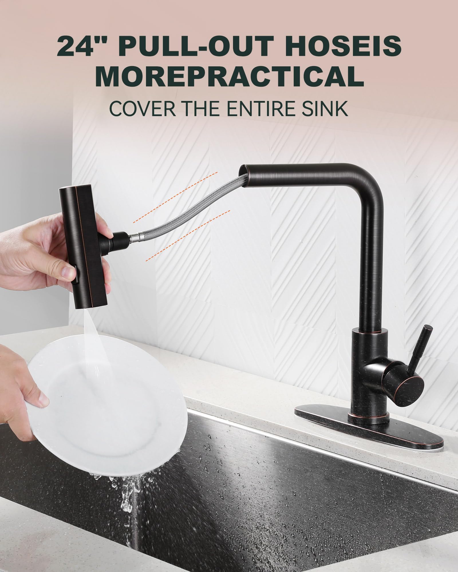Waterfall Kitchen Sink Faucet With Sprayer: 3 Modes(Waterfall/Stream/Sweep) Pull Down Sprayer - Iviga Oil Rubbed Bronze Splash P