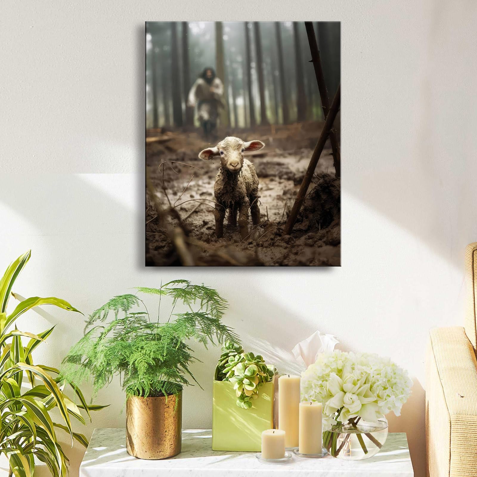 Jesus And Lamb Canvas Wall Art Jesus Running After Lost Lamb Picture Wall Art Canvas Print Christian Lamb Of God Home Decor Jesu