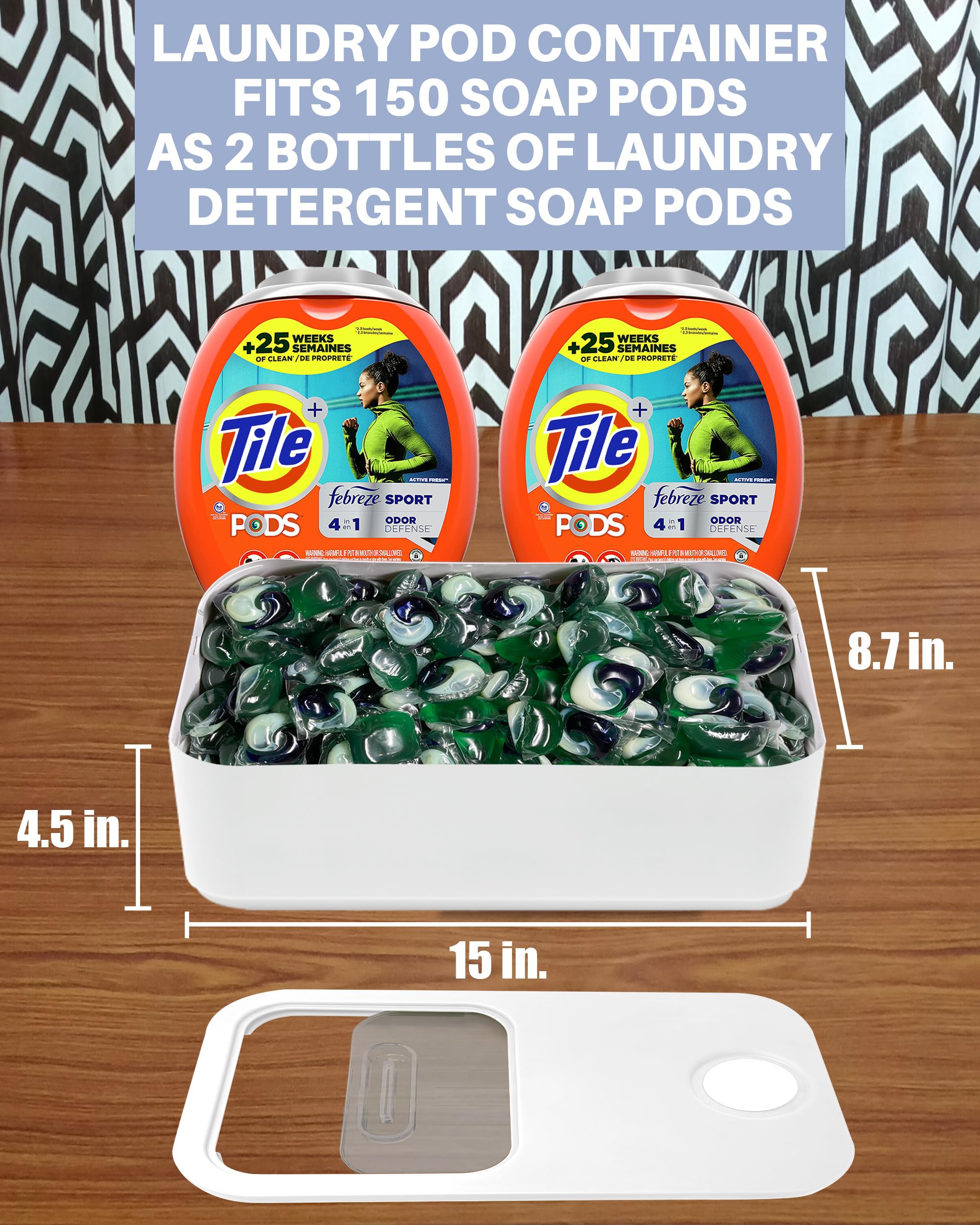 Skywin Laundry Pod Container With Slide Lid (White) -15   X8.7   X4.5   - Holds 11 Pounds, Fits 2 Bottles Of Laundry Detergent O