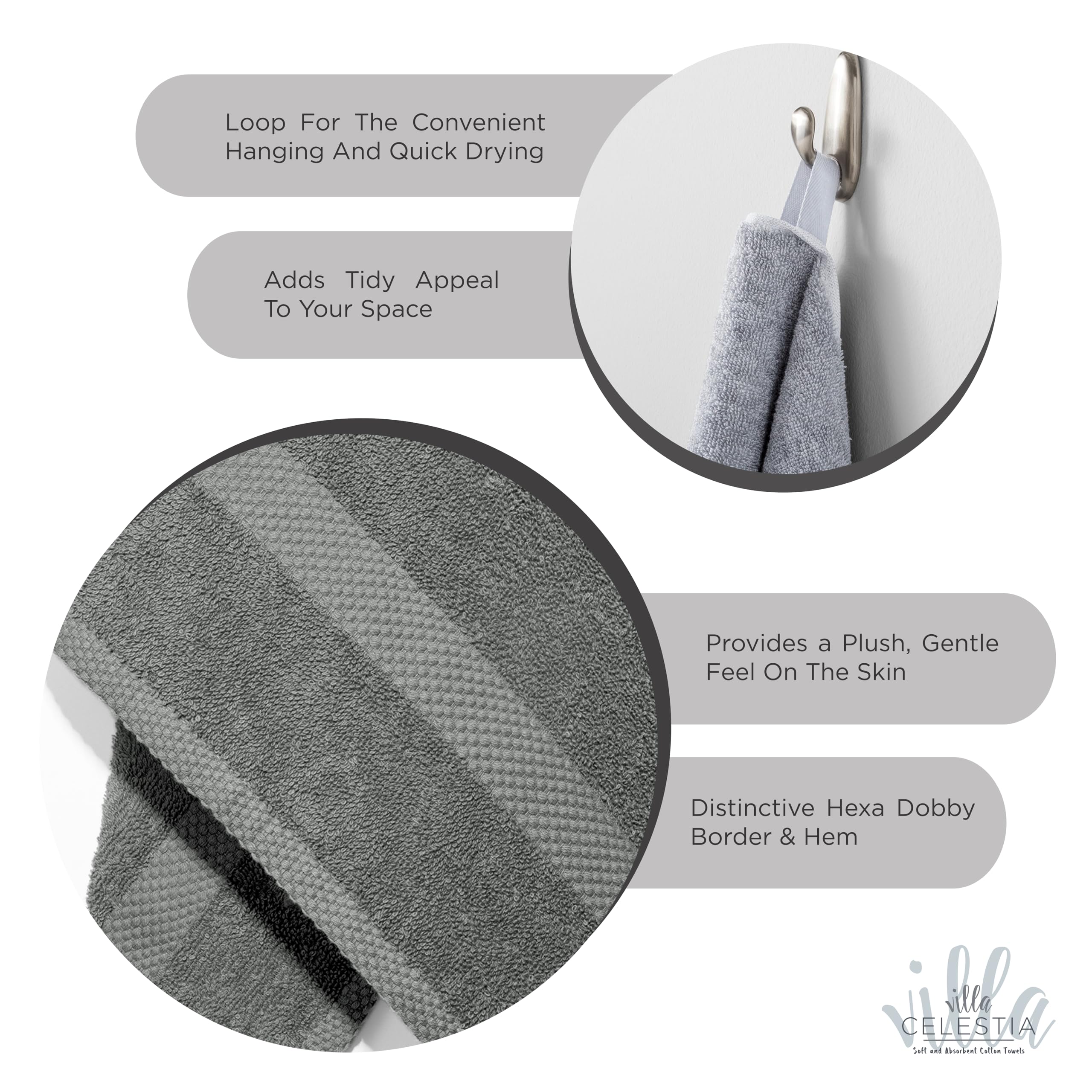 Villa Celestia 100% Cotton Hand Towel Set Of 4, (16 X 28 Inches) Sustainable, Soft, Highly Absorbent, Quick Drying, Combed Cotto