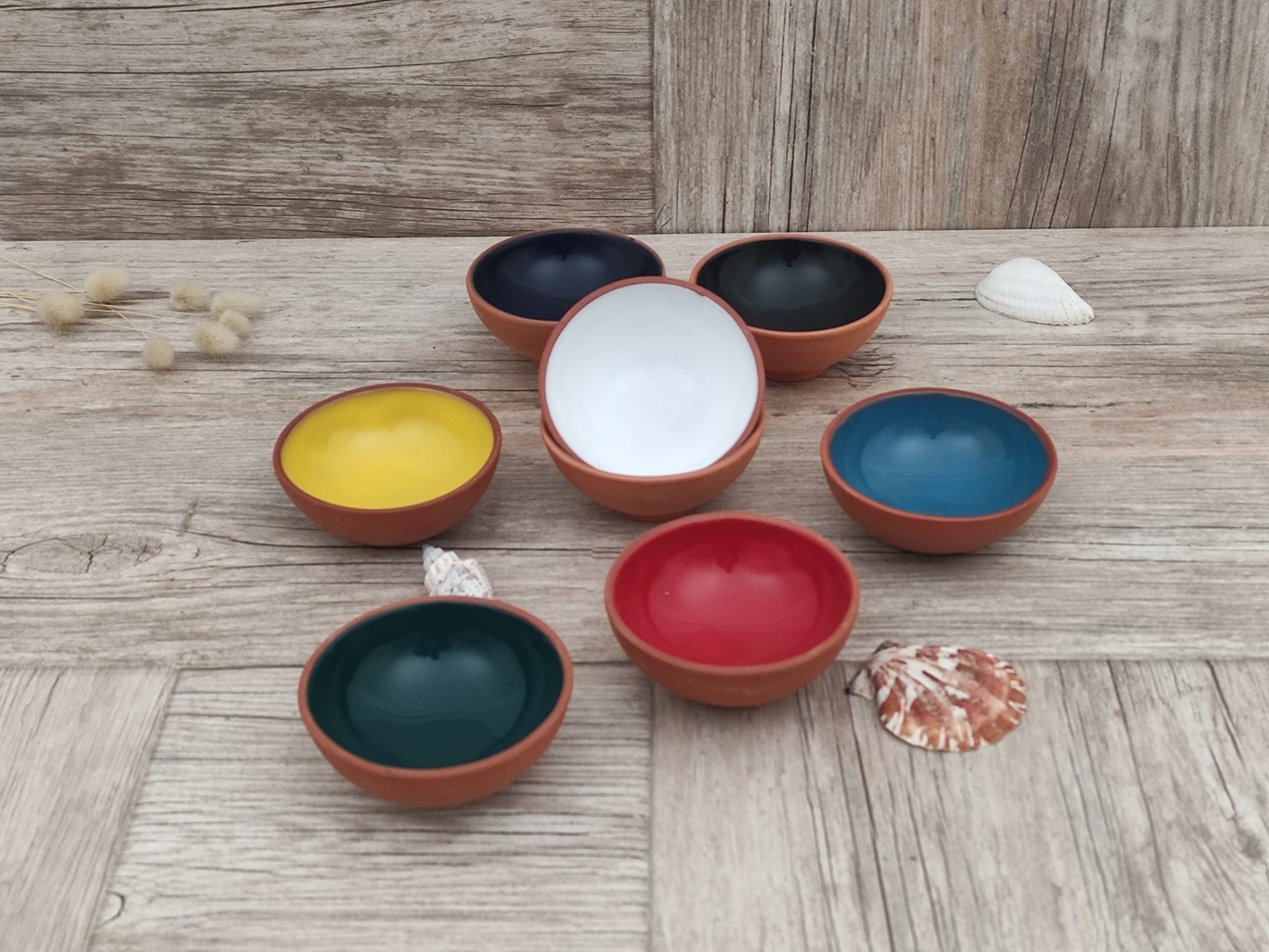 Ayennur Turkish Terracotta Pinch Charcuterie Ceramic Bowls Set Of 8-3.15 Inch(8Cm)-3.5 (Oz),Dipping Sauce Dish Prep Condiments S