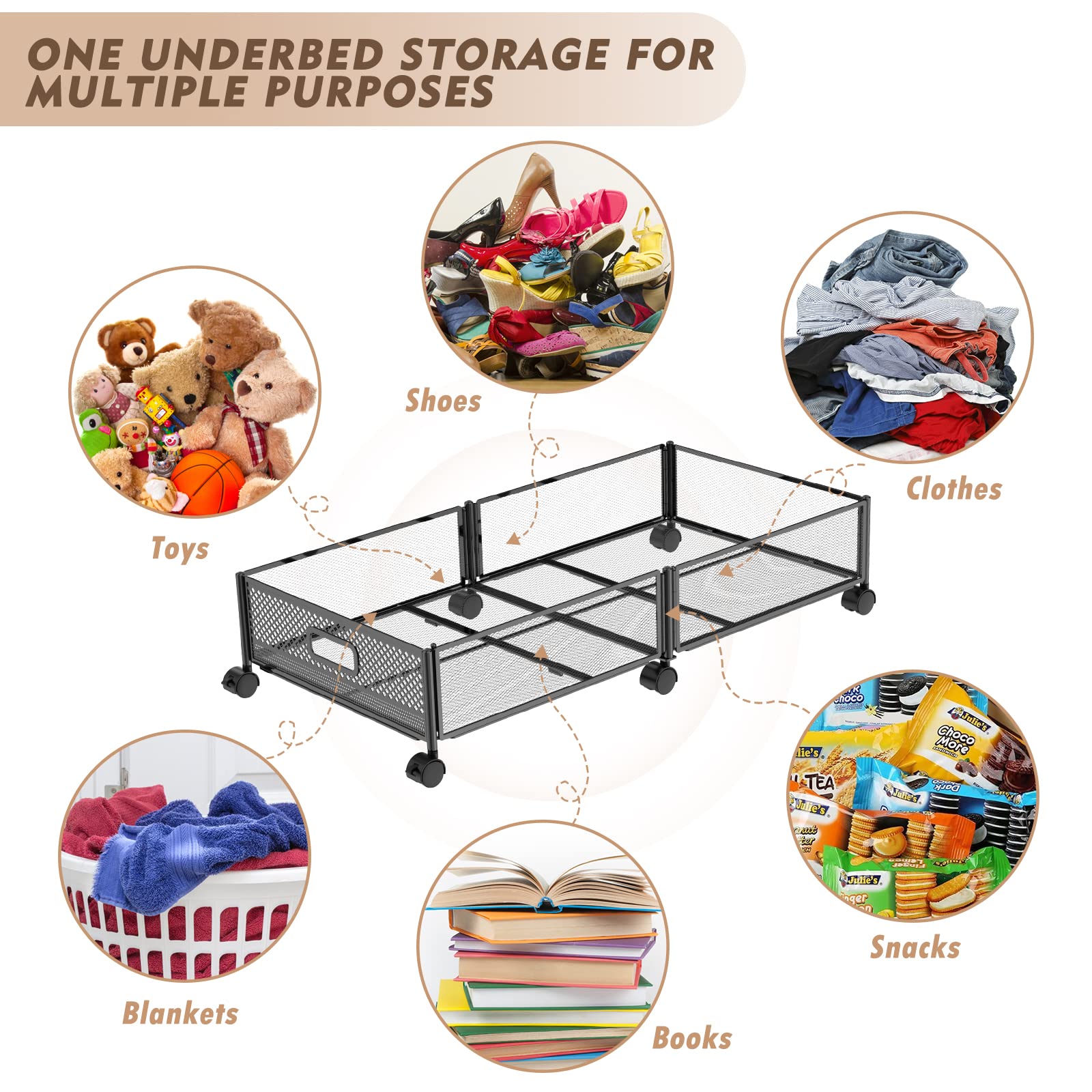 Under Bed Storage, Upgraded 31.5 inch Large Rolling Under Bed Storage with Wheels, Metal Foldable Under Bed Drawers Organizer,To