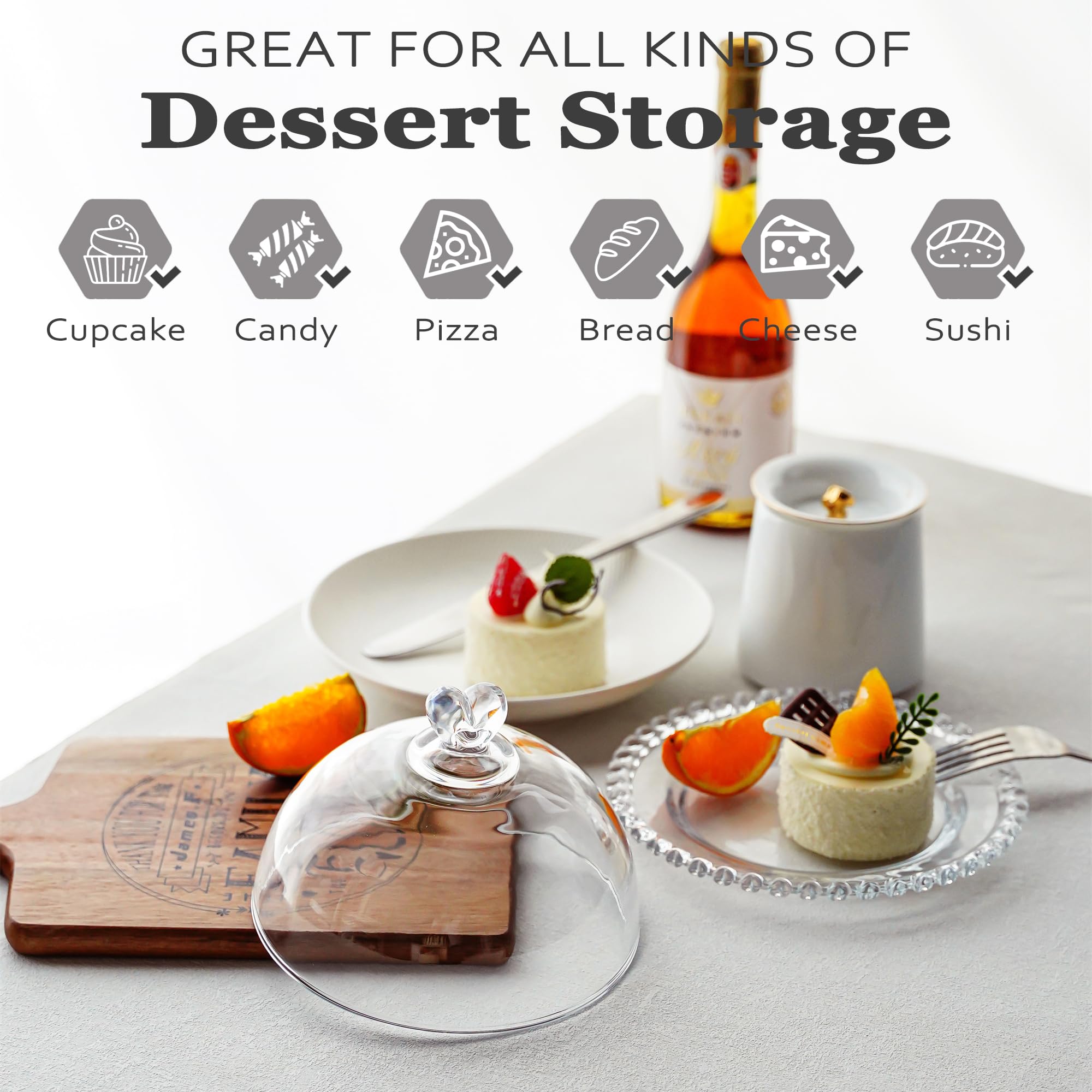 7X5In Crystal Cake Plate With Dome, Cake Stand With Cover, Round Pattern Glass Serving Platter With Lid For Kitchen Dining Baker