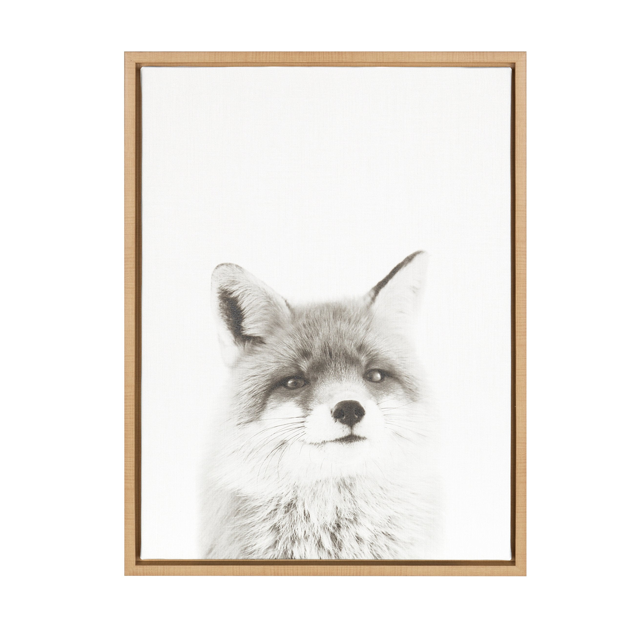 Kate And Laurel Sylvie Fox Black And White Portrait Framed Canvas Wall Art By Simon Te Tai, 18X24 Natural
