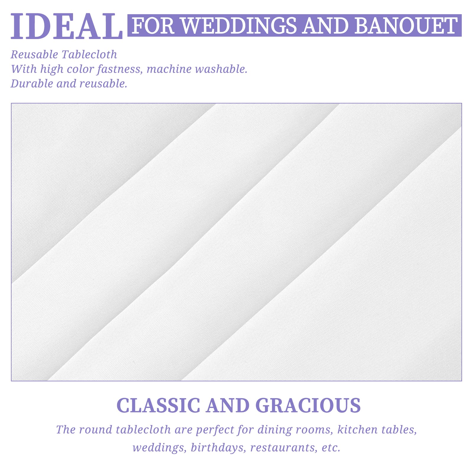 Showgeous 8 Pack Round Tablecloth 70 Inch Round White Table Cloths Polyester Tablecloths For Round Tables Washable Decorative Fa