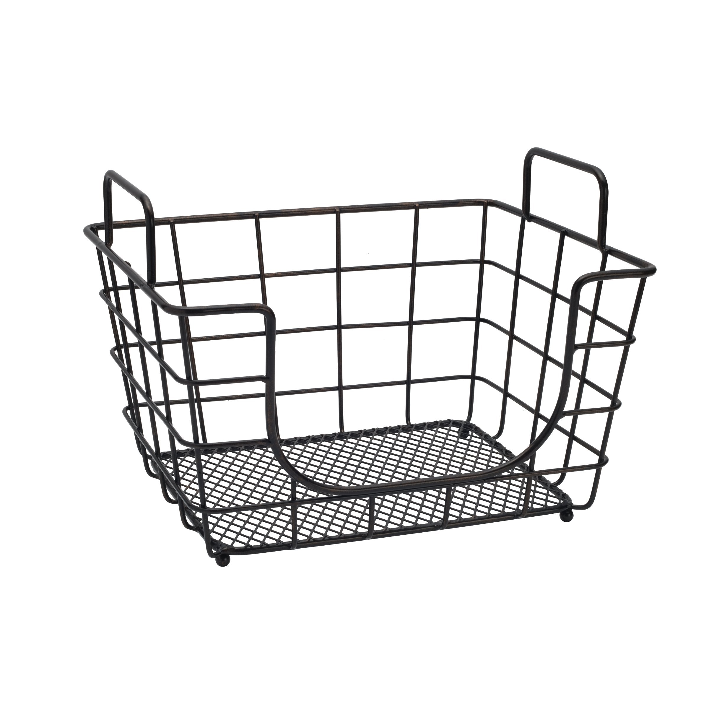 Gourmet Basics by Mikasa Madam Metal Stacking/Nesting Rectangular Basket with Acacia Lid  Antique Black