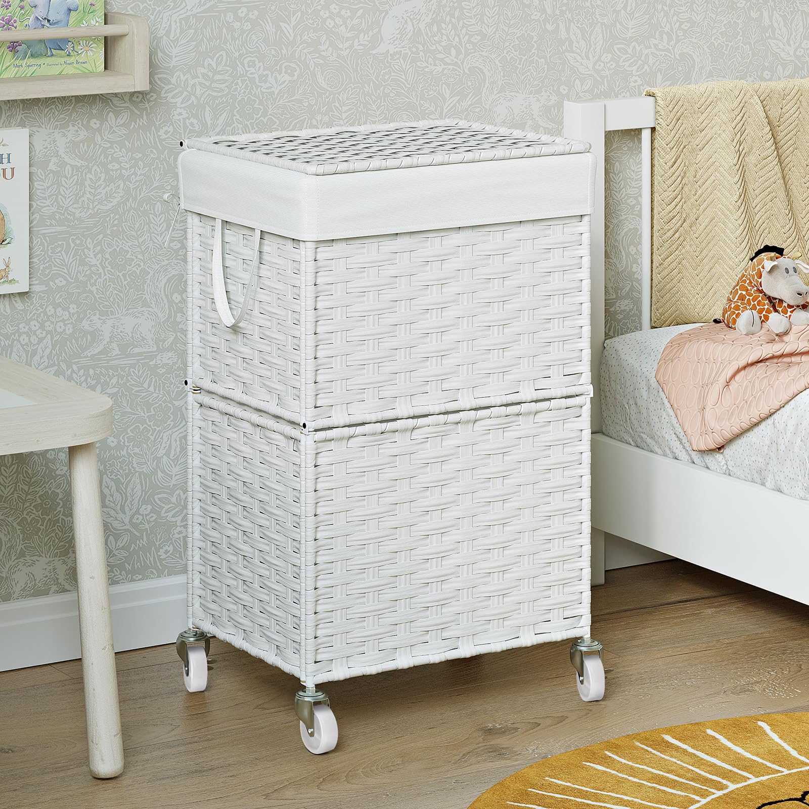 Chrislley 90L Large Laundry Hamper With Wheels,Rolling Laundry Basket With Lid And Renovable Liner Bag,Handwoven Rattan Organize