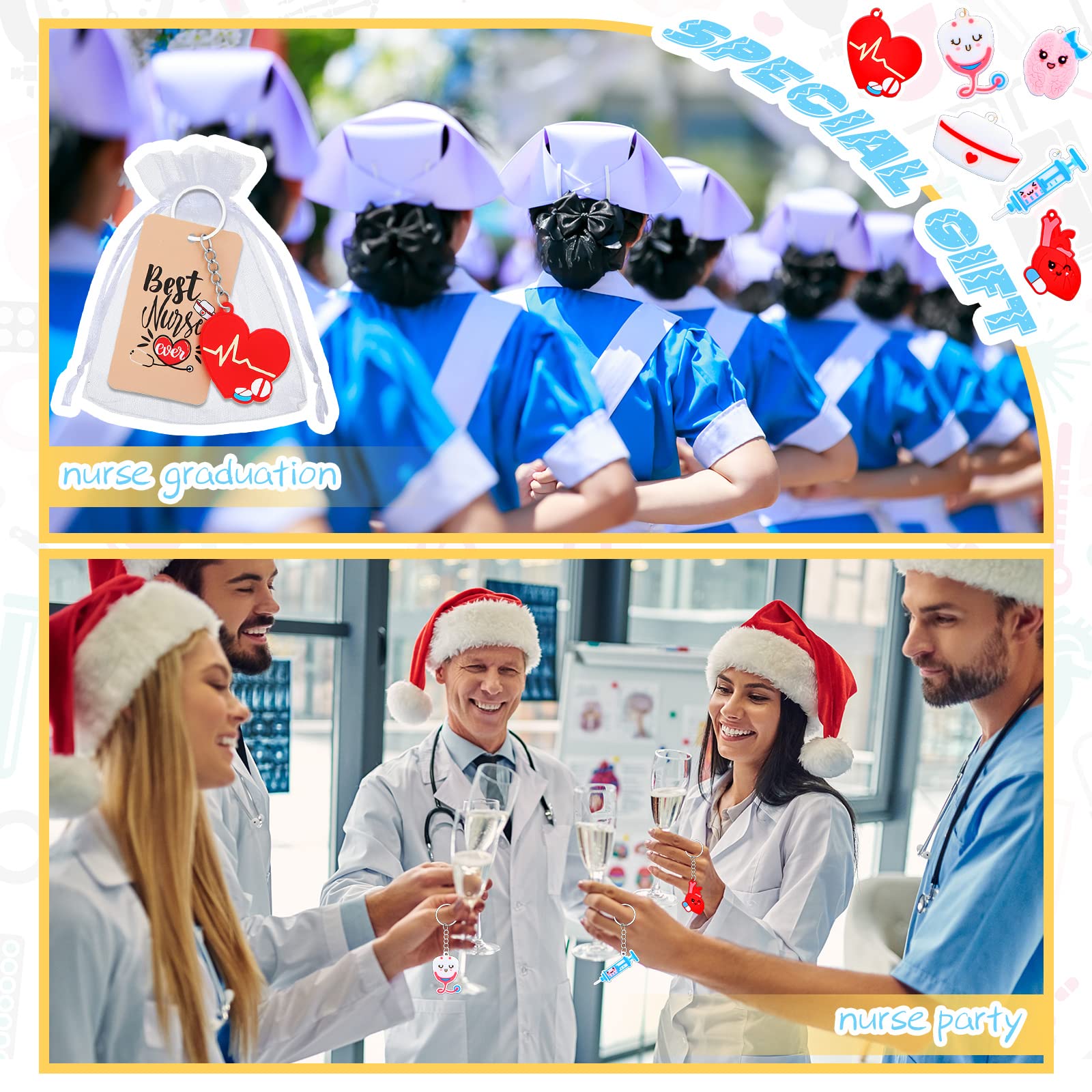 Sureio 36 Nurse Party Favors Set Include 36 Pcs Silicone Nurse Keychain 36 Best Nurse Ever Cards And 36 Drawstring Bags Nurse Gr