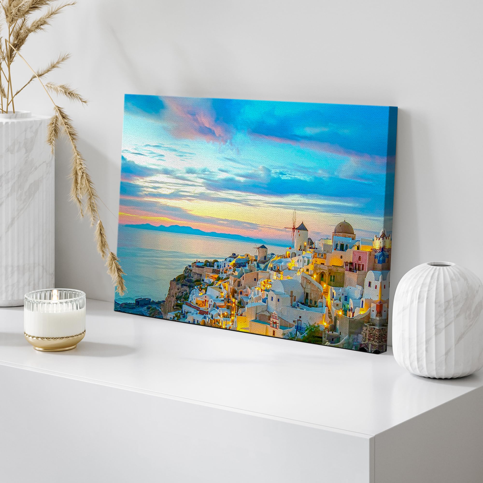 Wall26 Canvas Print Wall Art Vibrant Pastel Sunset Santorini Greece Nature Wilderness Photography Realism Rustic Scenic Landscap