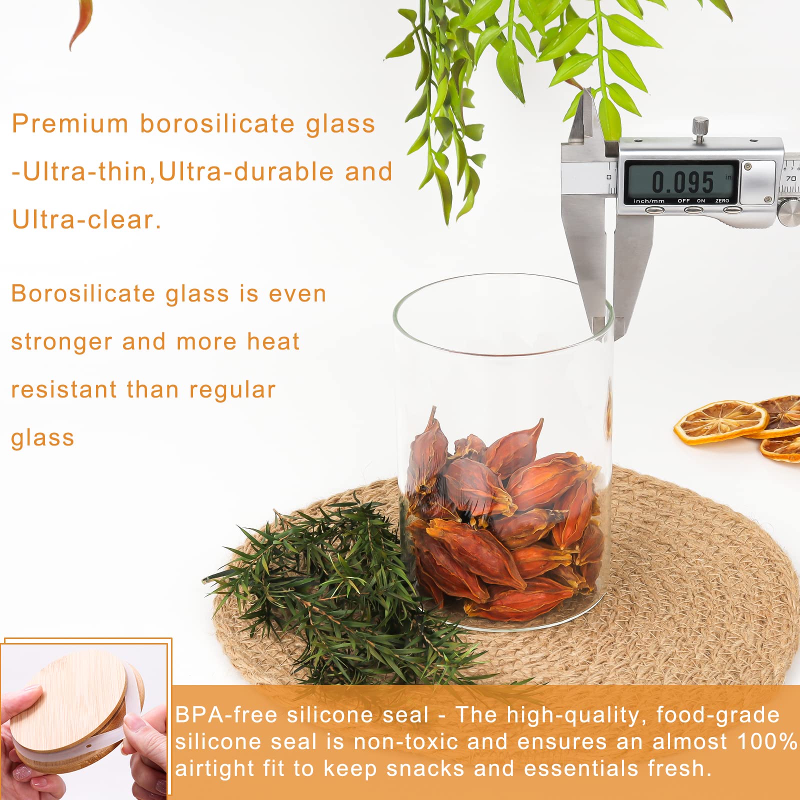 Glass Food Storage Containers Jars With Airtight Bamboo Lid 20Oz 9Pcs, 590Ml Pantry Organization Jar, Glass Terrarium With Lid,