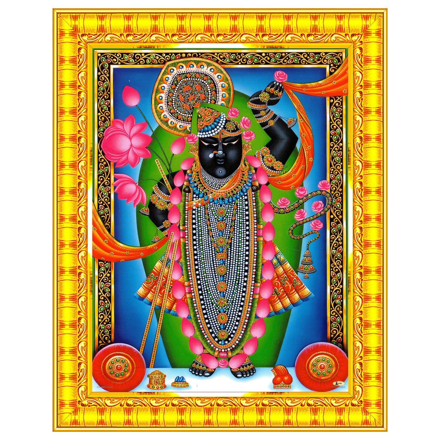 Pavan Photo Laminations Shrinathji Lord Shrinath Shri Nath Ji Wall Painting Framed Home Decor (Wood,Matte,Gold,Small Size,6 X 8