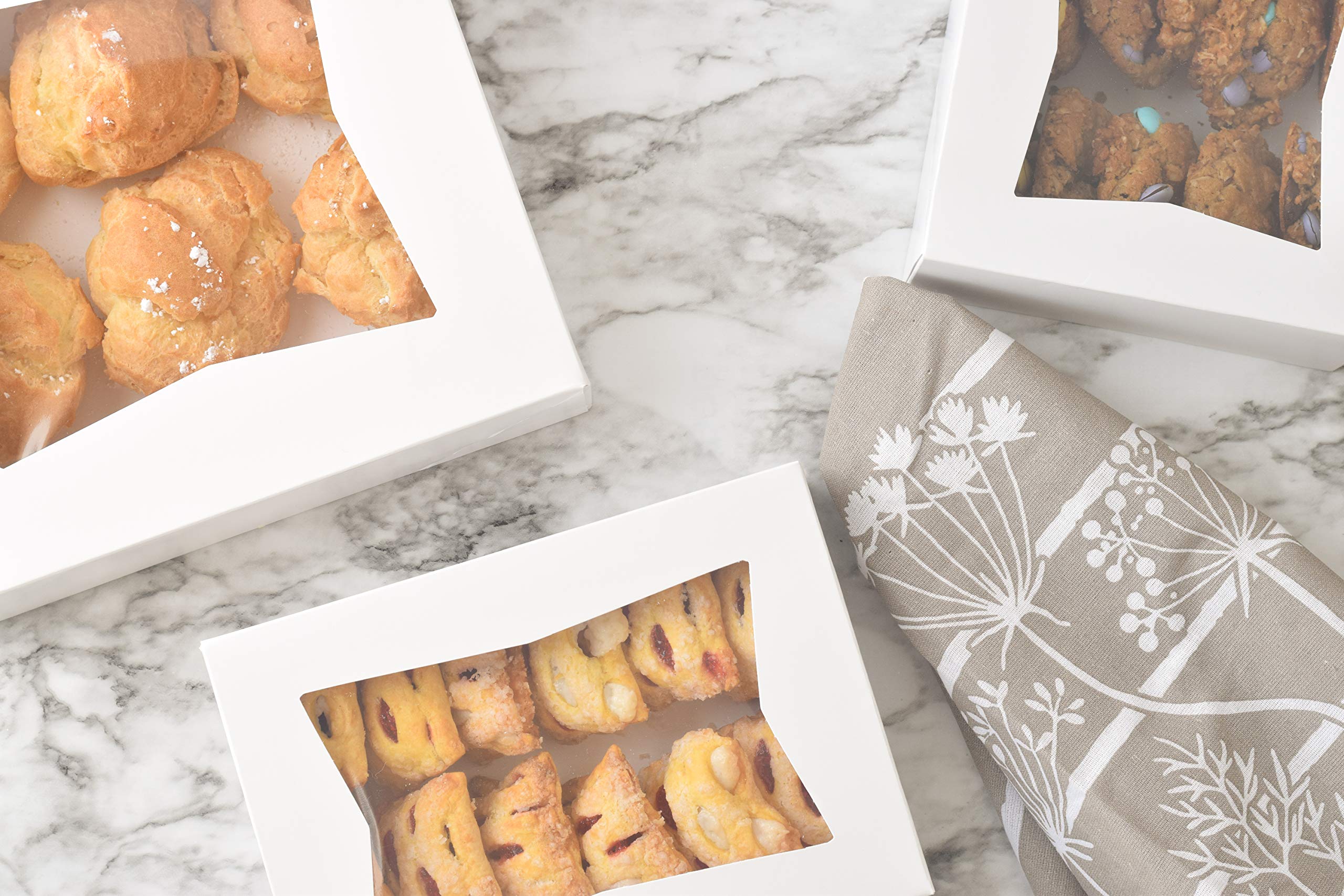 6'' X 6'' X 3'' White Bakery Box | Auto-Popup | Small Pie Boxes With Window | 20 Pack