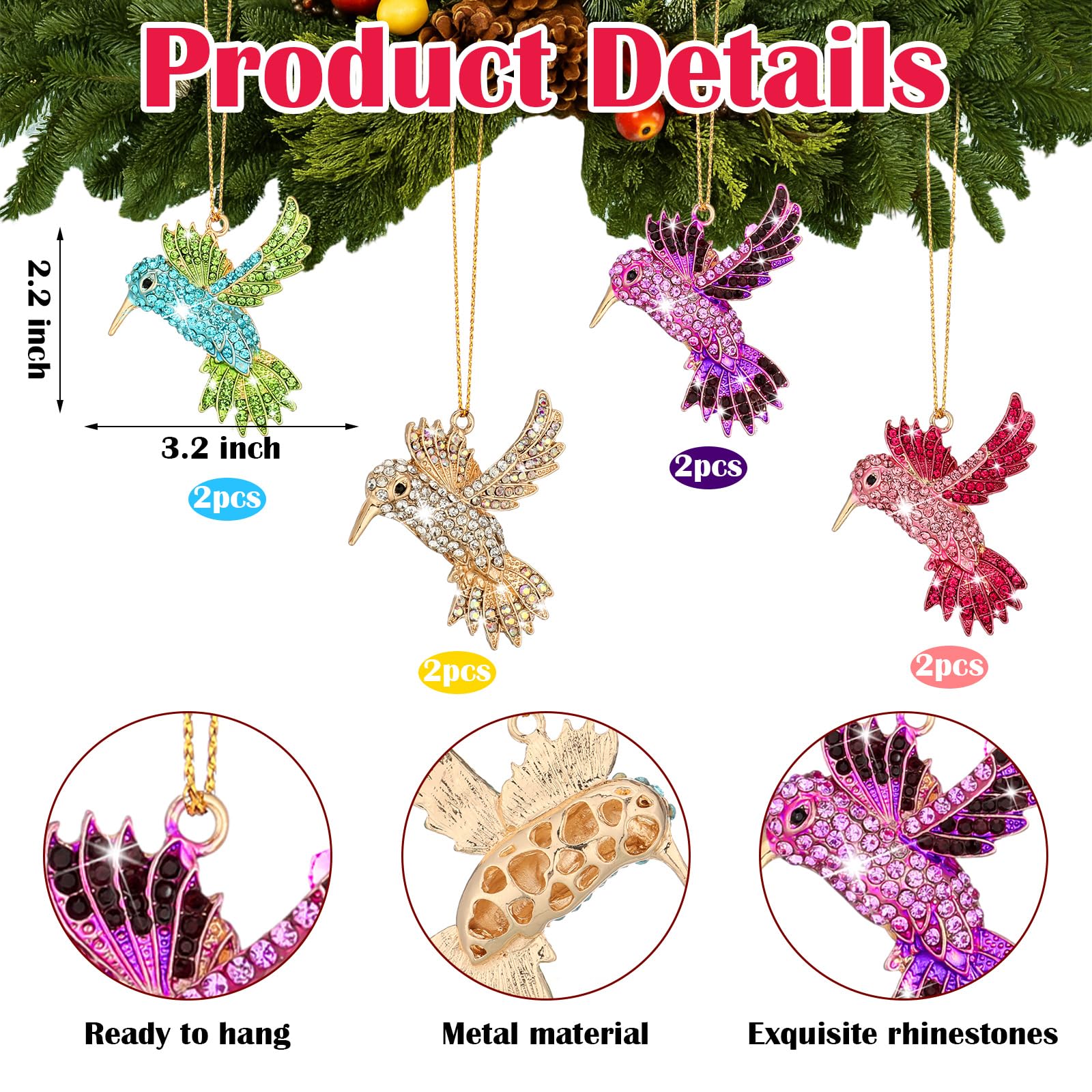 Yuntau 8 pcs Crystal Christmas Ornaments Christmas Tree Hanging Ornaments Keepsake Gifts for Women Girls Xmas Decorations Party
