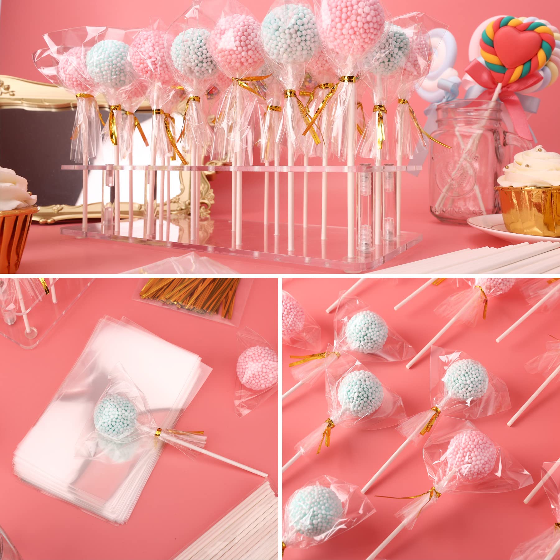 Goabroa Cake Pop Stand, 21 Holes Clear Acrylic Cake Pop Kit With 300 Pcs Cake Pop Sticks And Wrappers, Cake Pop Making Accessori