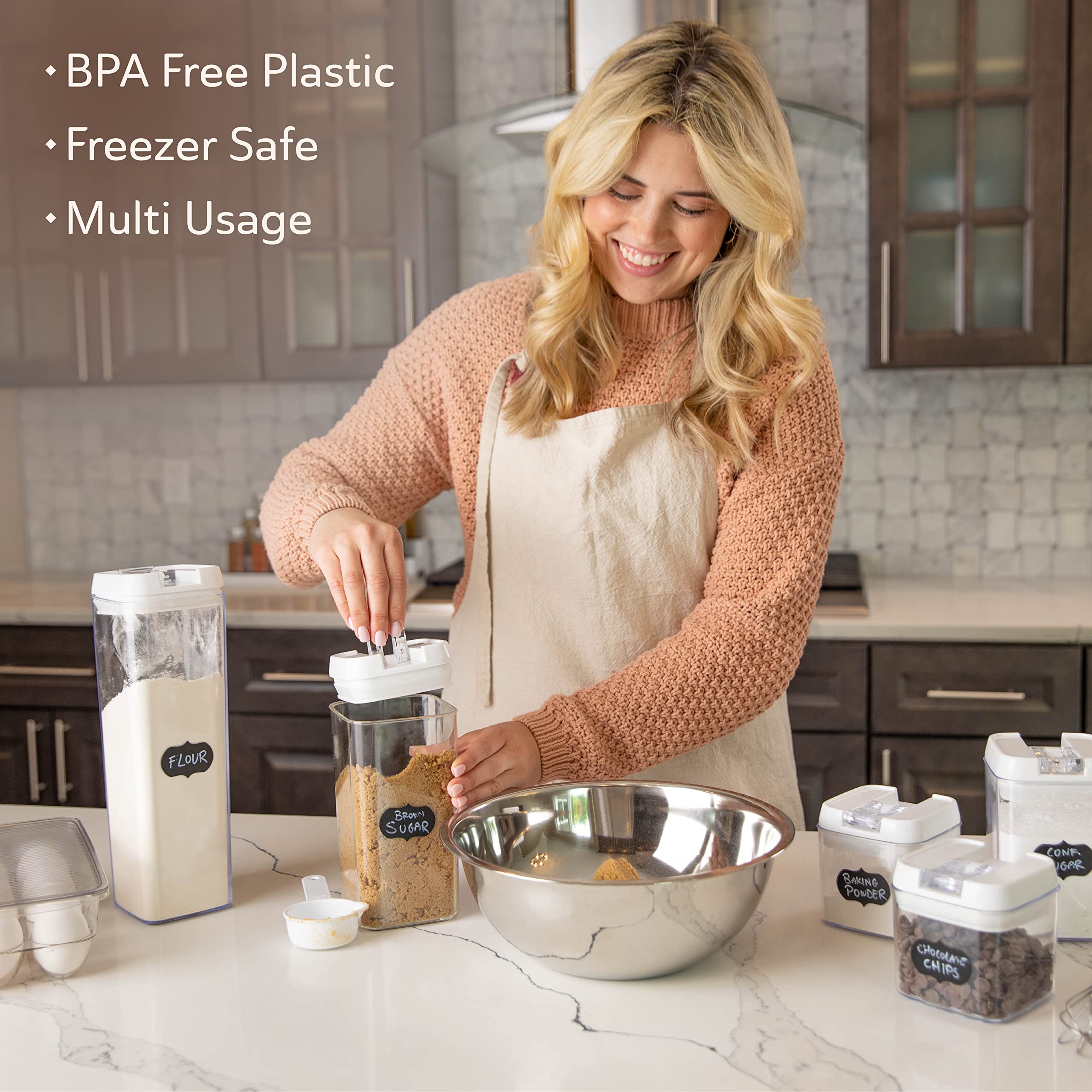 Oizeir Airtight Food Storage Containers, Clear Plastic, Lid Lock, Reusable Stickers, Various Sizes, Bpa Free, Perfect Dry Food S