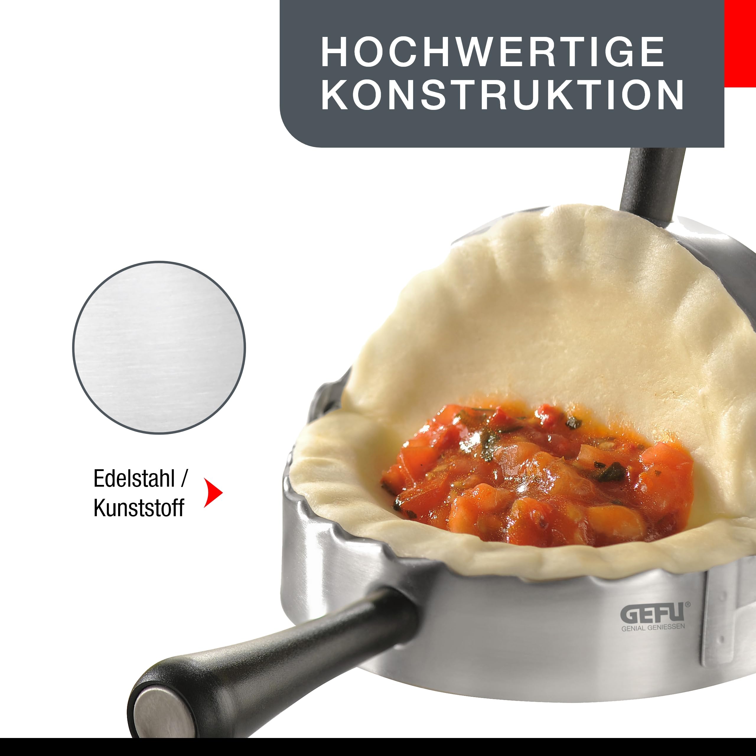 Gefu 28490 Ravioli & Pasta Mold Round, Silver & Black