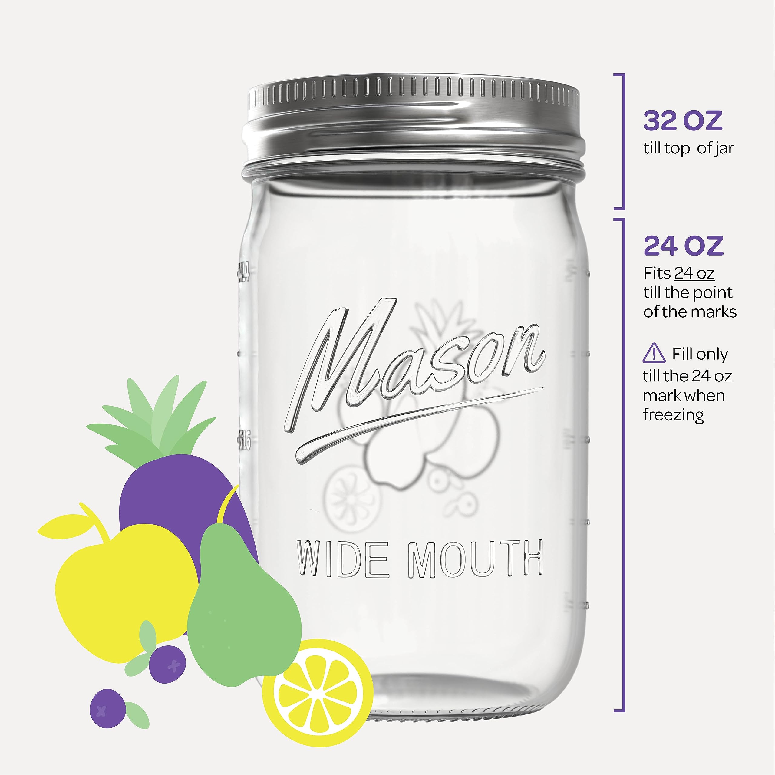 Sewanta Wide Mouth Mason Jars 32 Oz [6 Pack] With Mason Jar Lids And Bands, Mason Jars 32 Oz - For Canning, Fermenting, Pickling