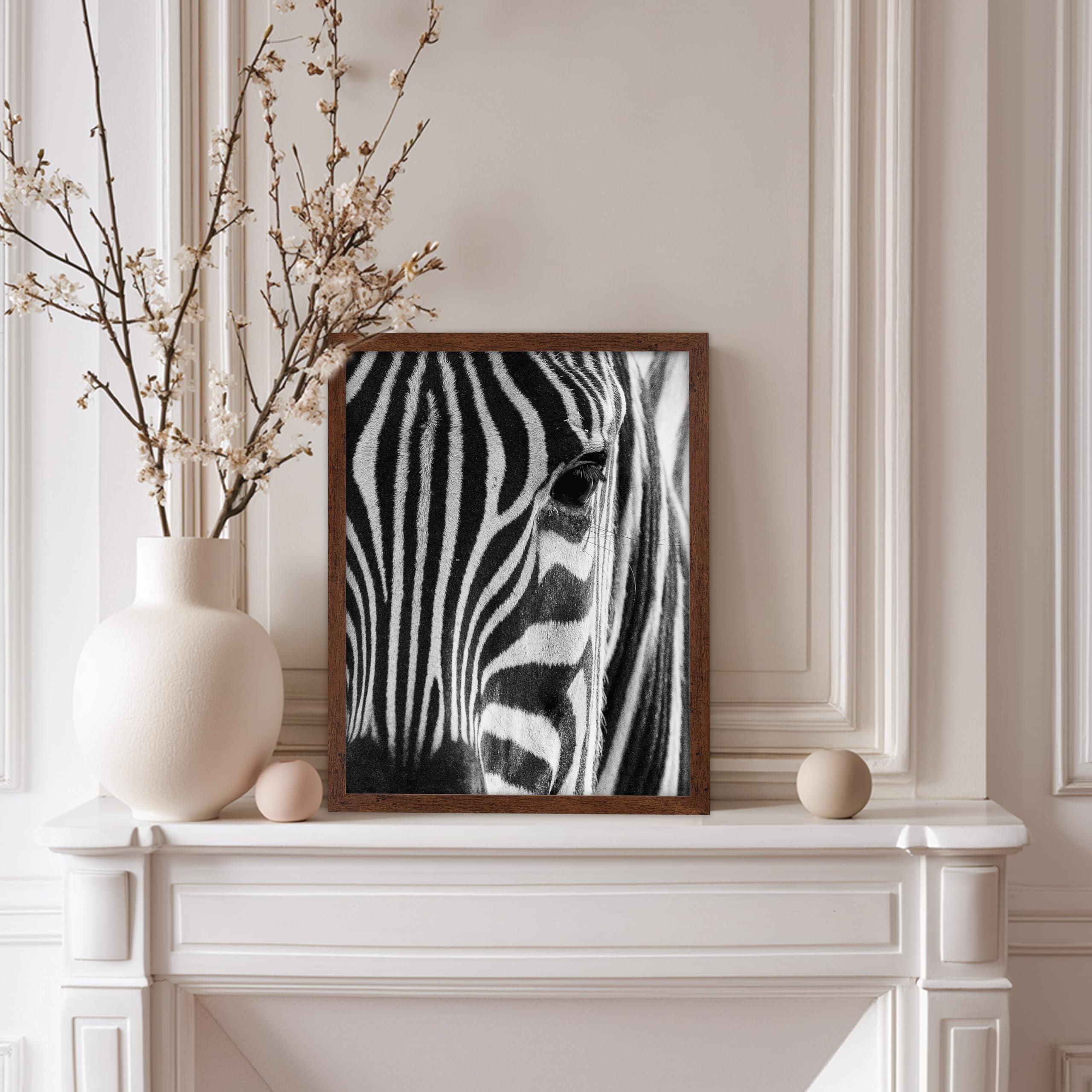 Poster Master Photograph Poster - Retro Animal Print - Striped Zebra, Face Close Up, Safari, Wildlife, Black and White - Gift fo