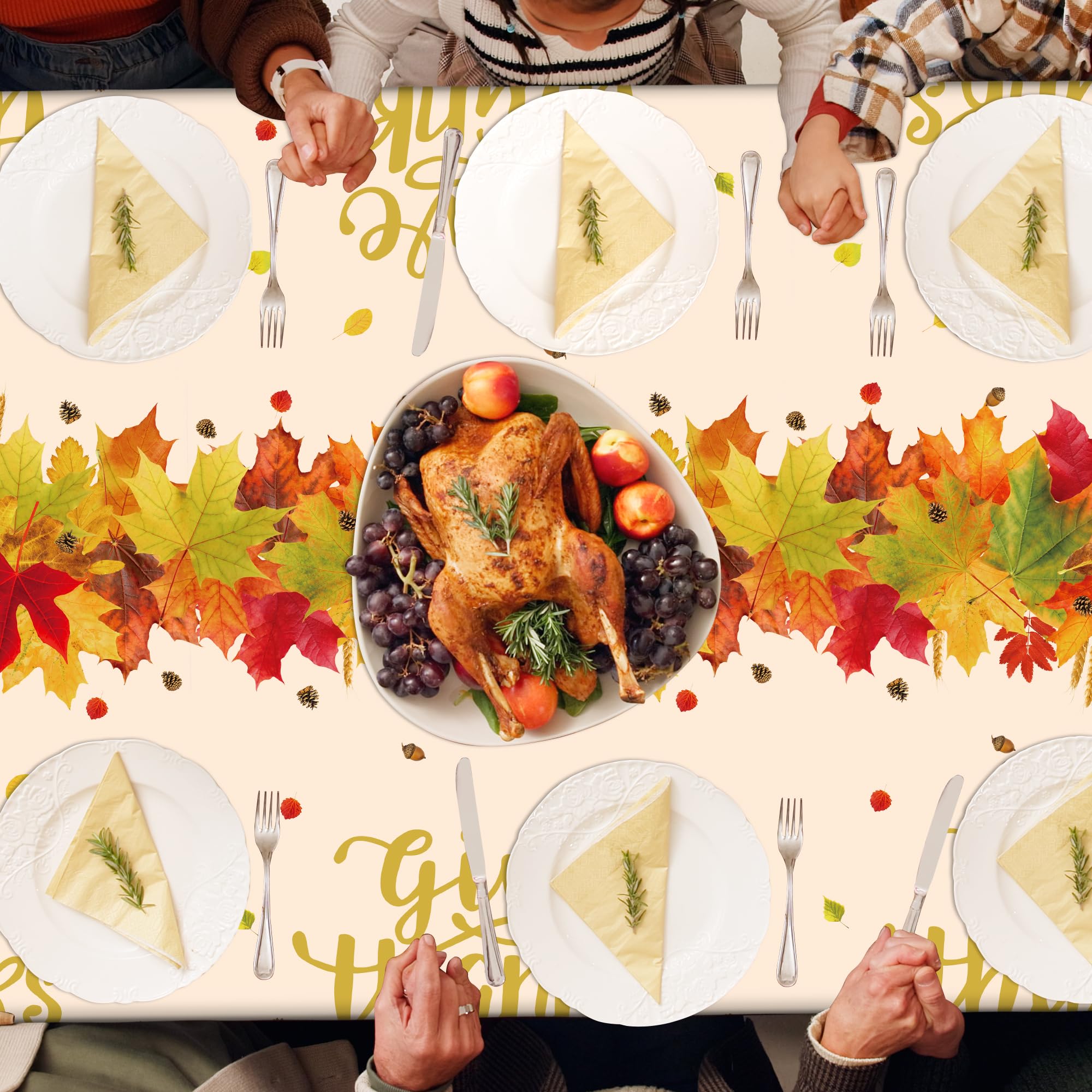 QZYL 12 Pack Thanksgiving Plastic Tablecloths, 54 x 108 Friendsgiving Tablecloth, Maple Leaves Pumpkin Rectangle Table Cloth Dis