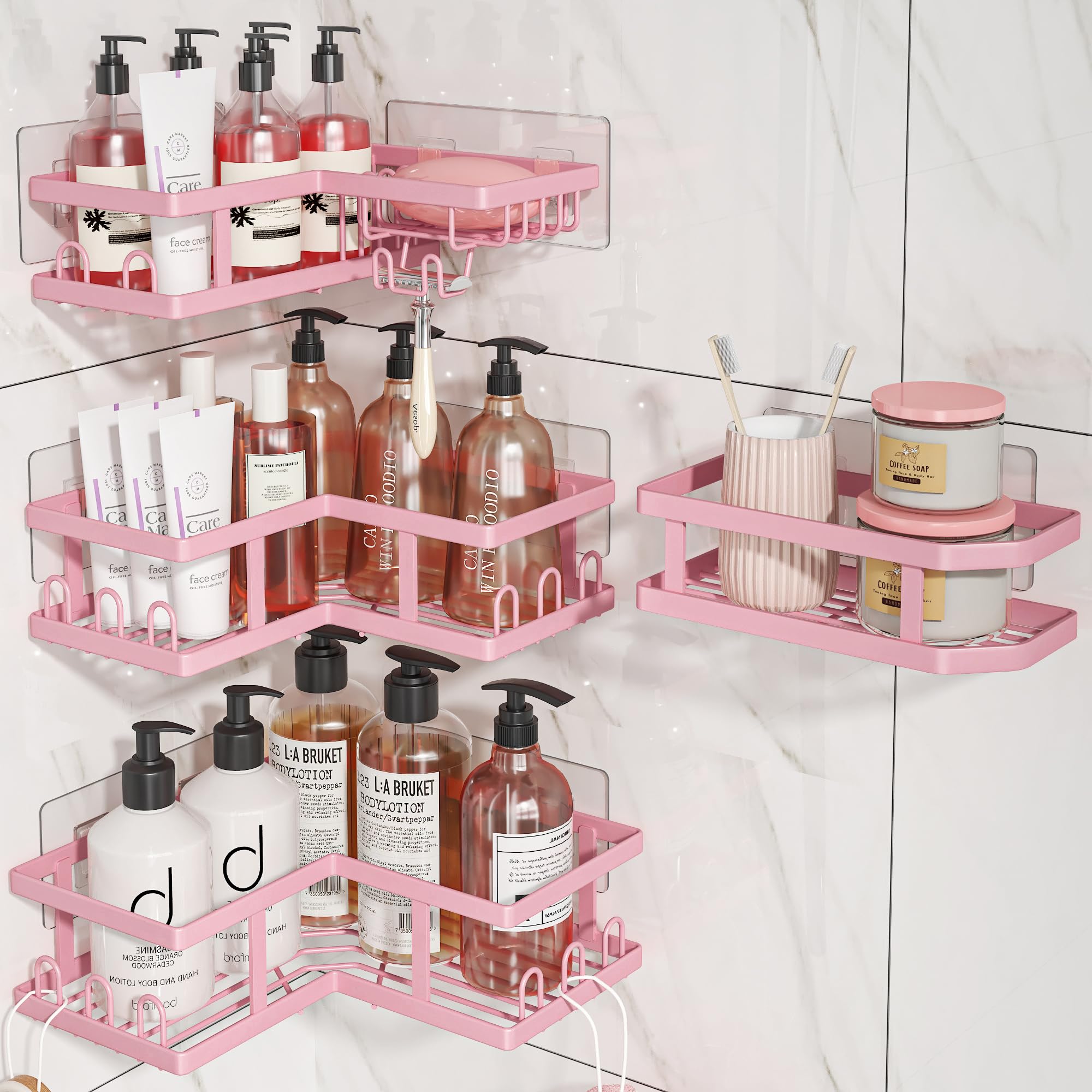 4-Pack Adhesive Corner Shower Caddy with Soap Holder, No Drilling Wall Mounted Shower Shelves-Rustproof, Organizer for Bathroom,