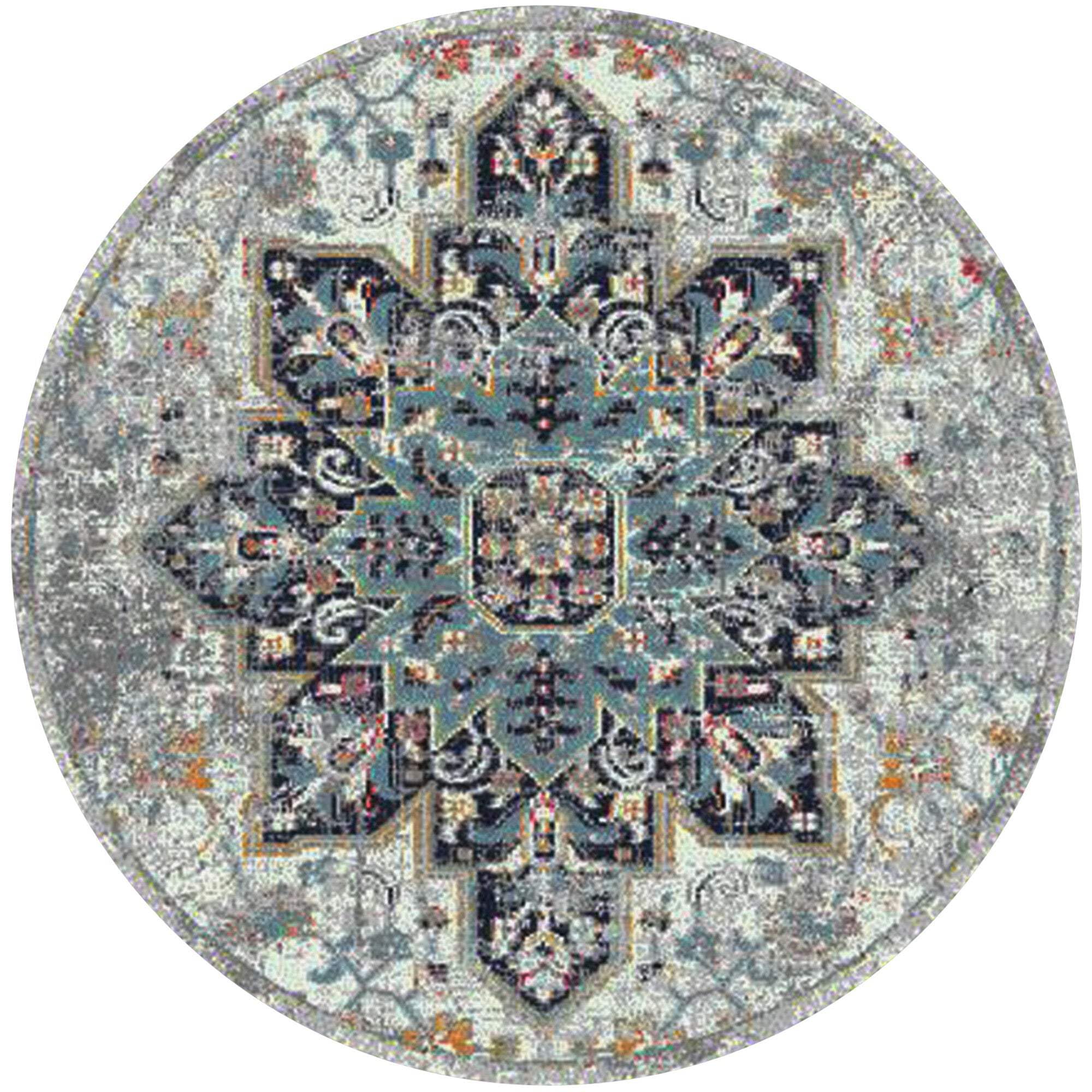HomeRoots 531581 7 ft. Gray Round Medallion Power Loomed Area Rug