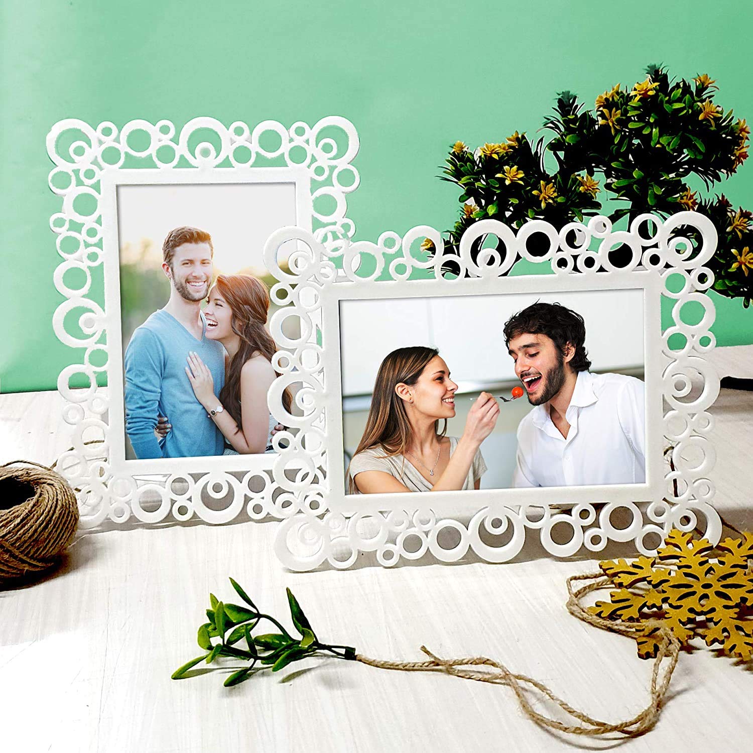 Art Street Set Of 2 Decoralicious White Circular Table Photo Frame For Home Decor- 4X6 Inch