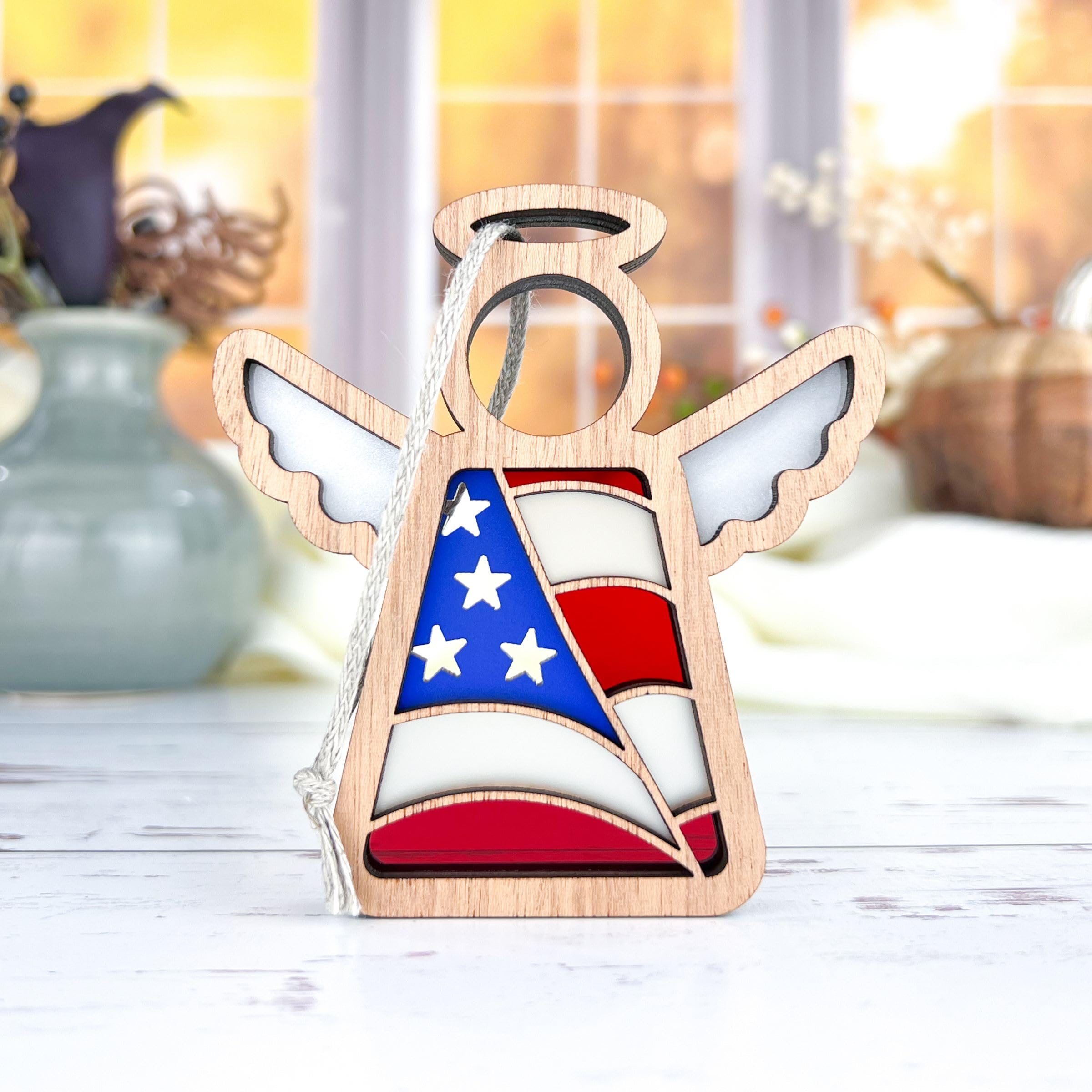 Handcrafted Angel Ornament - American Flag Motif - Unique Home Decor - Sentimental Memorial Gift - 3.5 (H) Angel Ornament