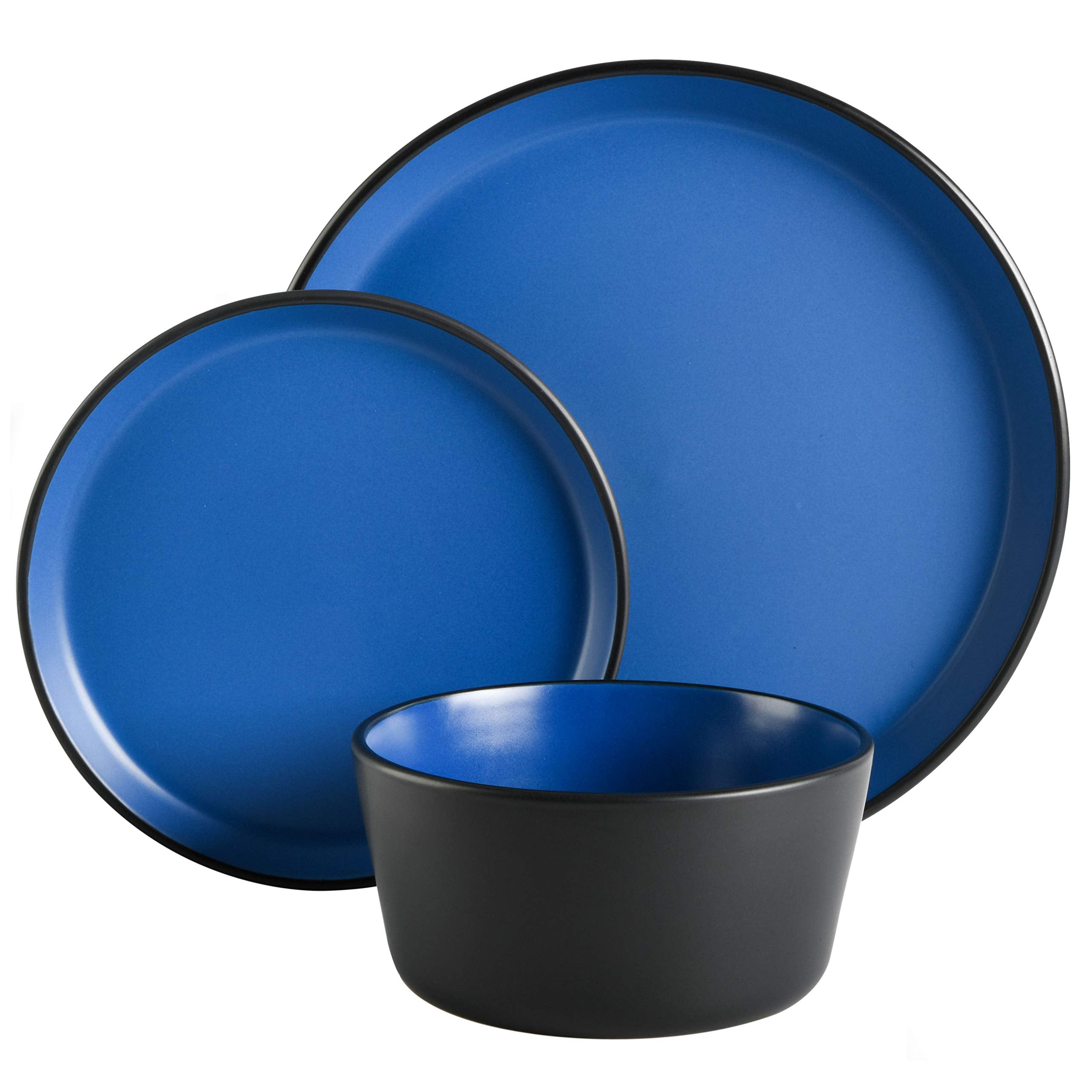 Gibson Soho Lounge Sofia Coupe Stoneware Dinnerware Set, Service for 4 (12pcs), Matte Blue